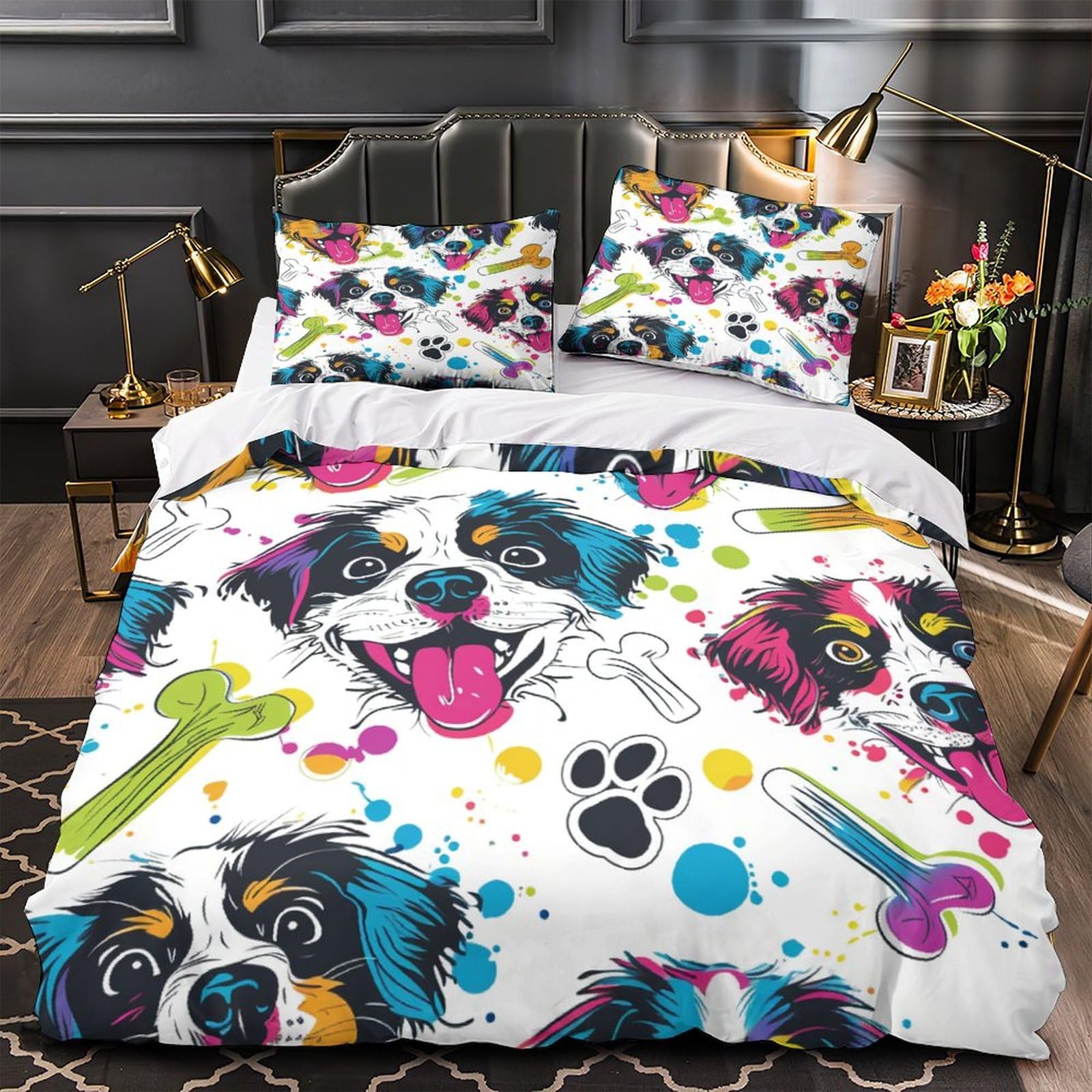 Cute Perros Impreso En 3D Juego De Ropa De Cama De Funda De Edredón para Niños Y Niñas, King（220x240cm）