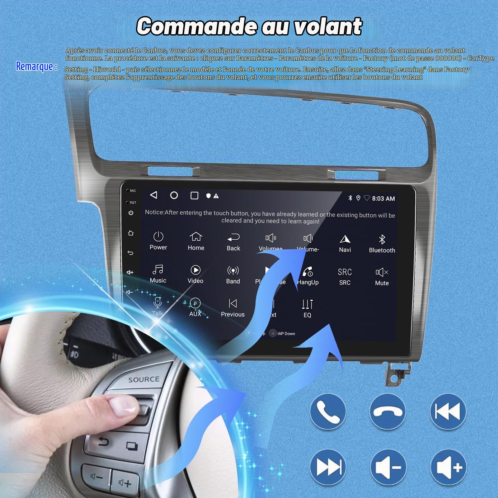 Autoradio pour Volkswagen VW Golf 7 2012-2020 avec Carplay & Android Auto | 2G+64G Autoradio à Écran Tactile 9 Pouces avec Wireless Carplay & Android Auto, WiFi, Navigation GPS, Bluetooth, FM RDS