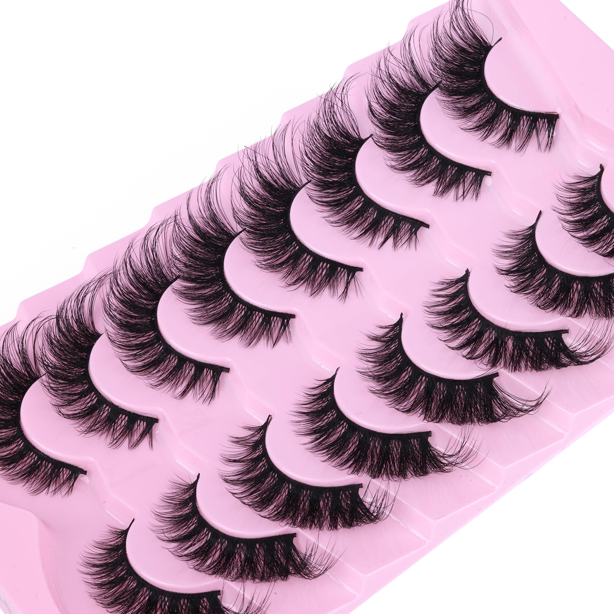 False Eyelashes Fluffy Faux Mink Lashes Wispy Fairy Cat Eye Lashes Spiky Strip Lashes Extension Natural Volume Fake Lashes Pack by GVEFETIEE 8 Pairs Black: E- Fluffy