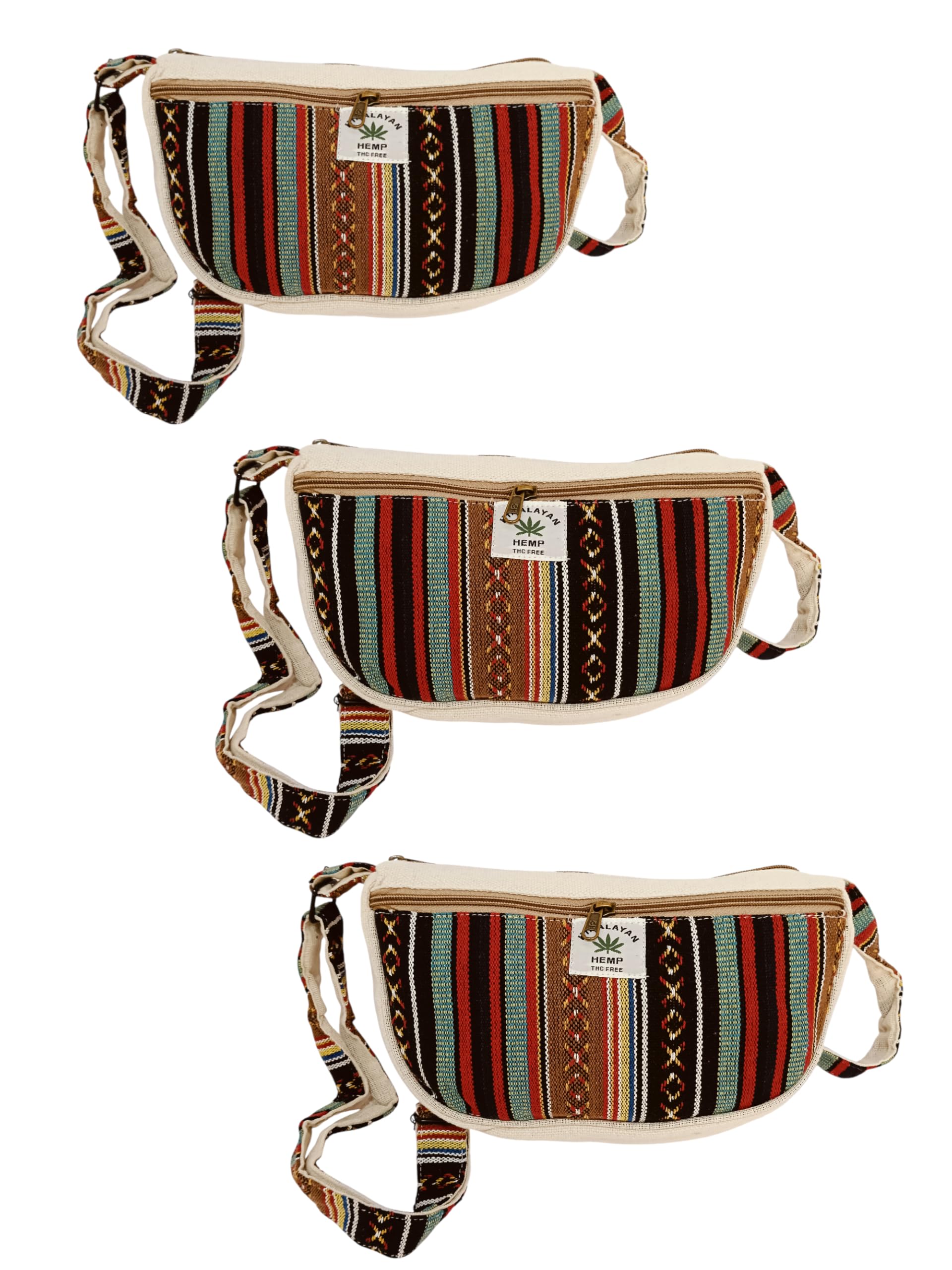 Kedar Kripa Himalayan Hemp Waist Bag for Men & Women | Handmade Ethnic Fanny Pack | Adjustable Sling Crossbody Bag with Zipper | Travel, Festival & Daily Use Cross Body Hemp Bag Combo of 3