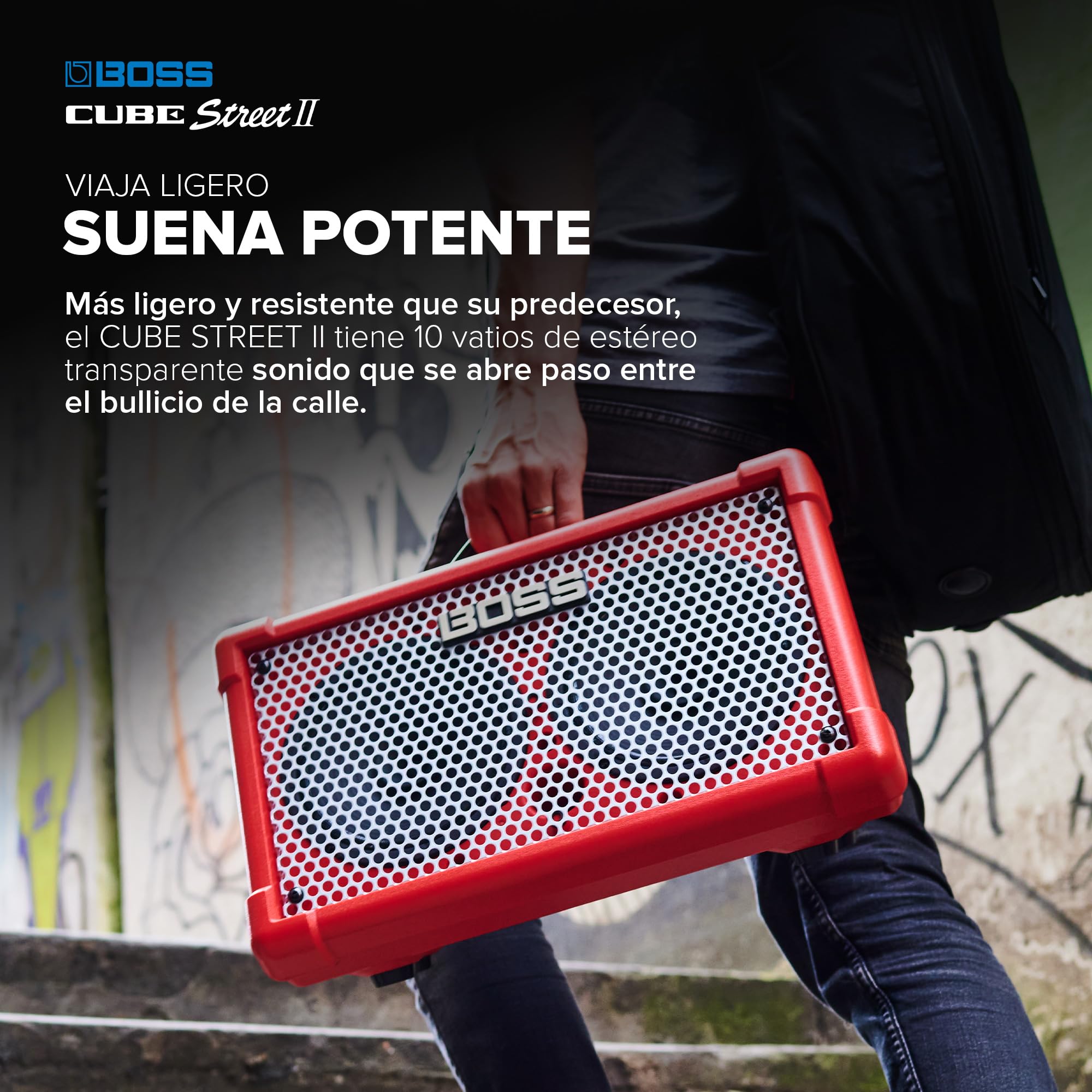 BOSS Cube Street II | Amplificador estéreo de batería portátil | Sonido Ideal para Artistas callejeros | Admite micros, Instrumentos y Dispositivos de Audio | Rojo