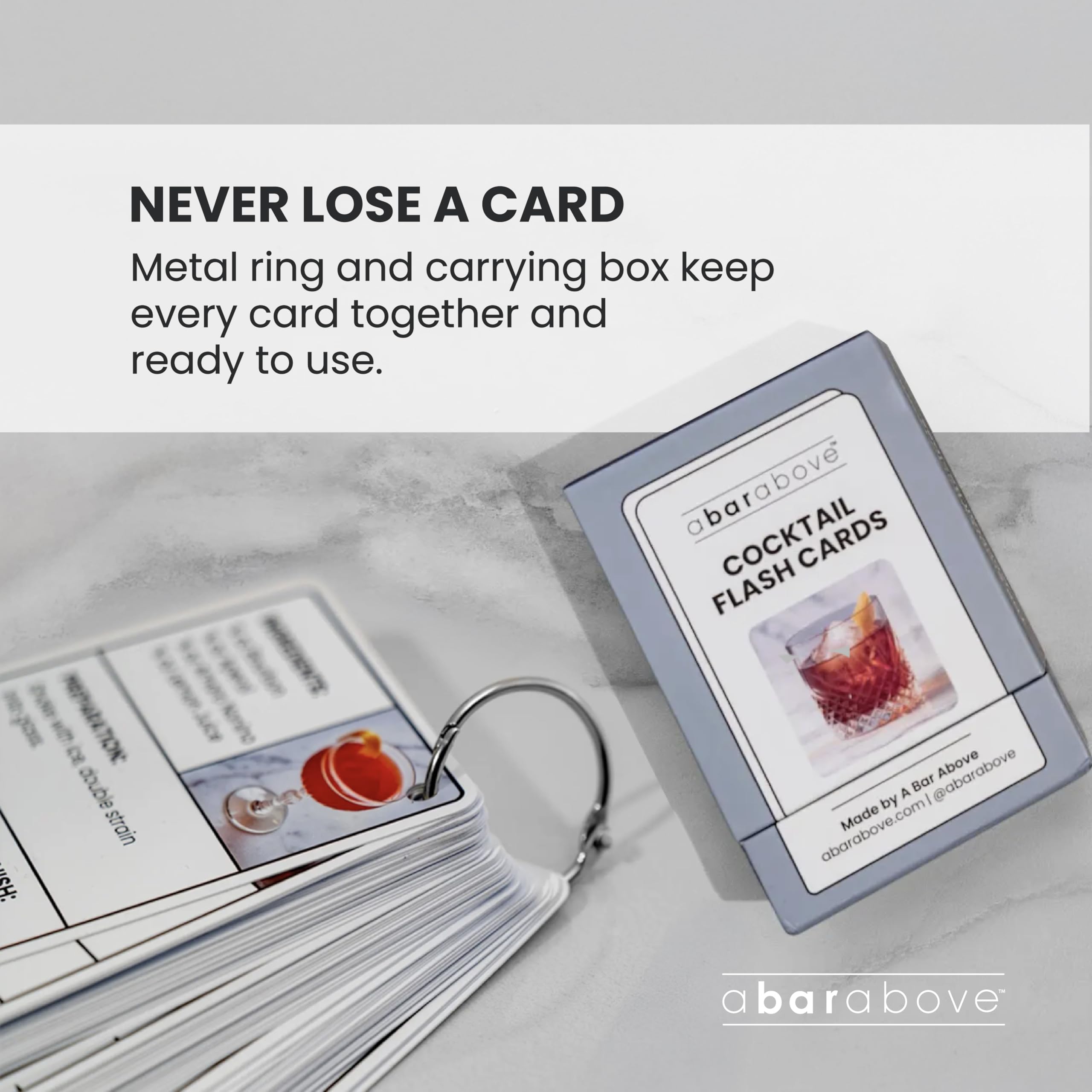 A Bar Above Cocktail Flash Cards, Deck of Cards with Step By Step Drinks, Ingredients Ratios and Garnish Notes, Home Bartender Guide, Tool Companion, Bartender Accessories, Cocktails Illustrated
