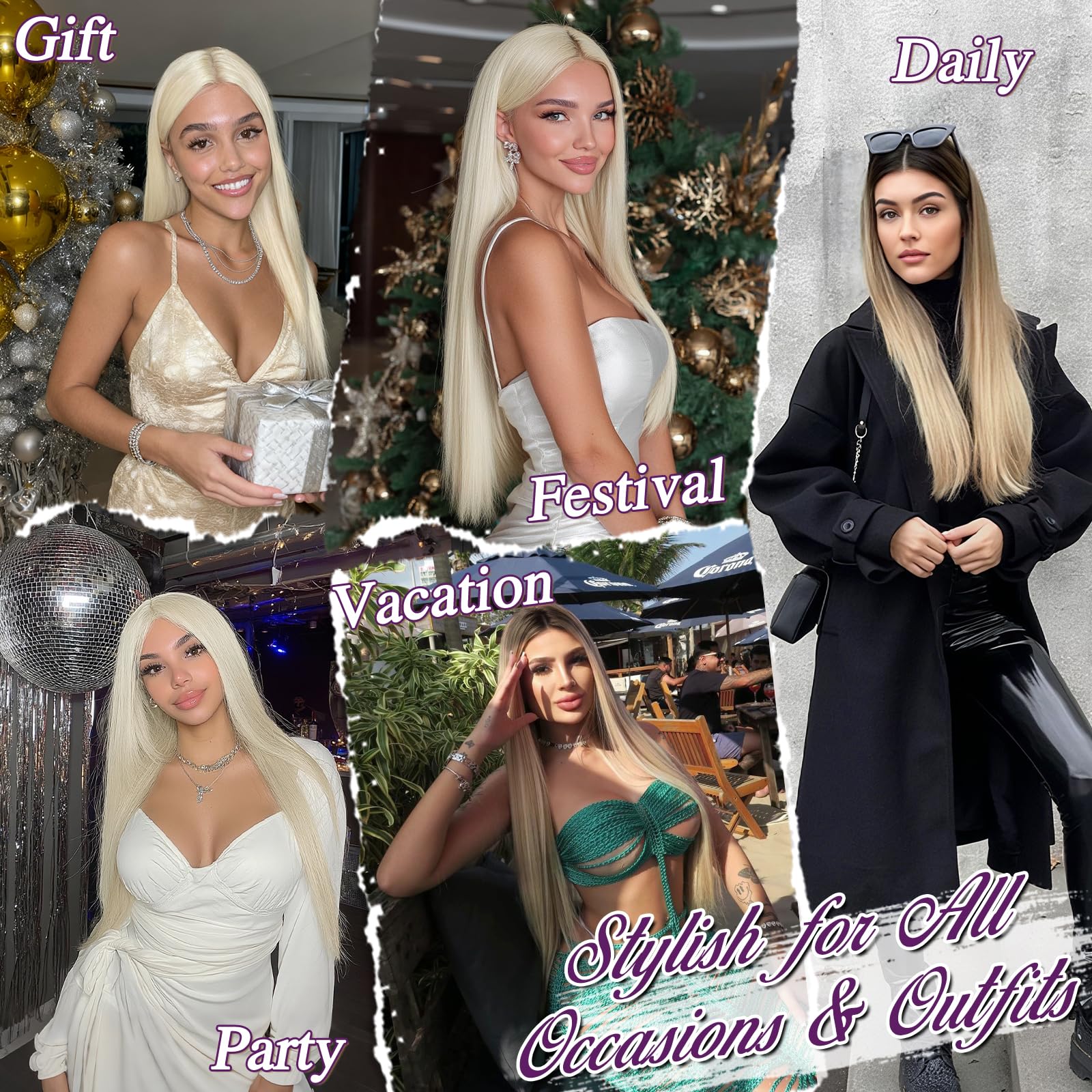 BARSDAR Lange Gerade Perücke, 71cm Lange Gerade Mittelscheitel Blond Ombre Perücke für Damen Natürliche Haarperücken Synthetische Haar Wigs Spitzenfront Perücken Party Cosplay Halloween