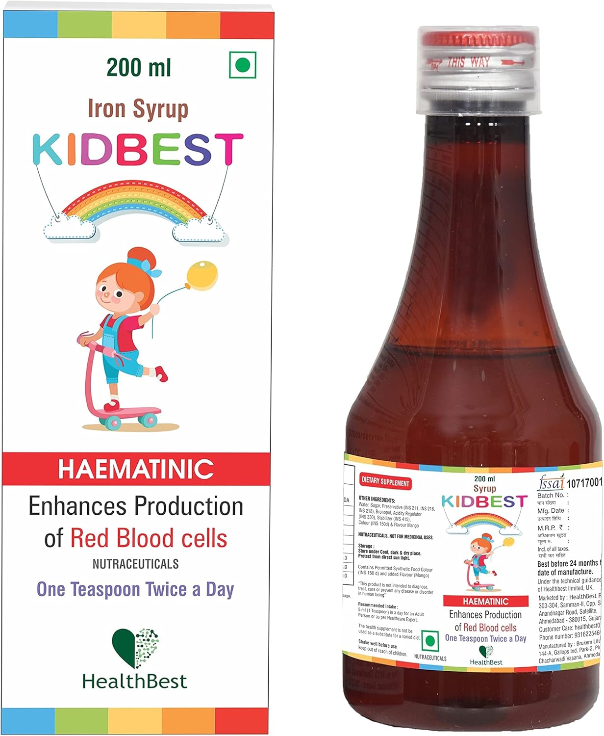 HealthBest Kidbest Iron (Haematinic) Syrup, Zinc, Folic