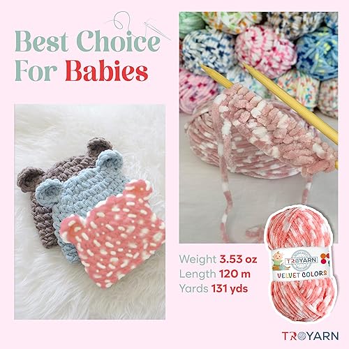 Miniatura 10 de Troyarn Ovillo de terciopelo de chenilla para manta de bebé, hilo amigurumi para tejer y tejer, súper voluminoso, 3.53 oz (131 yardas) (10204)