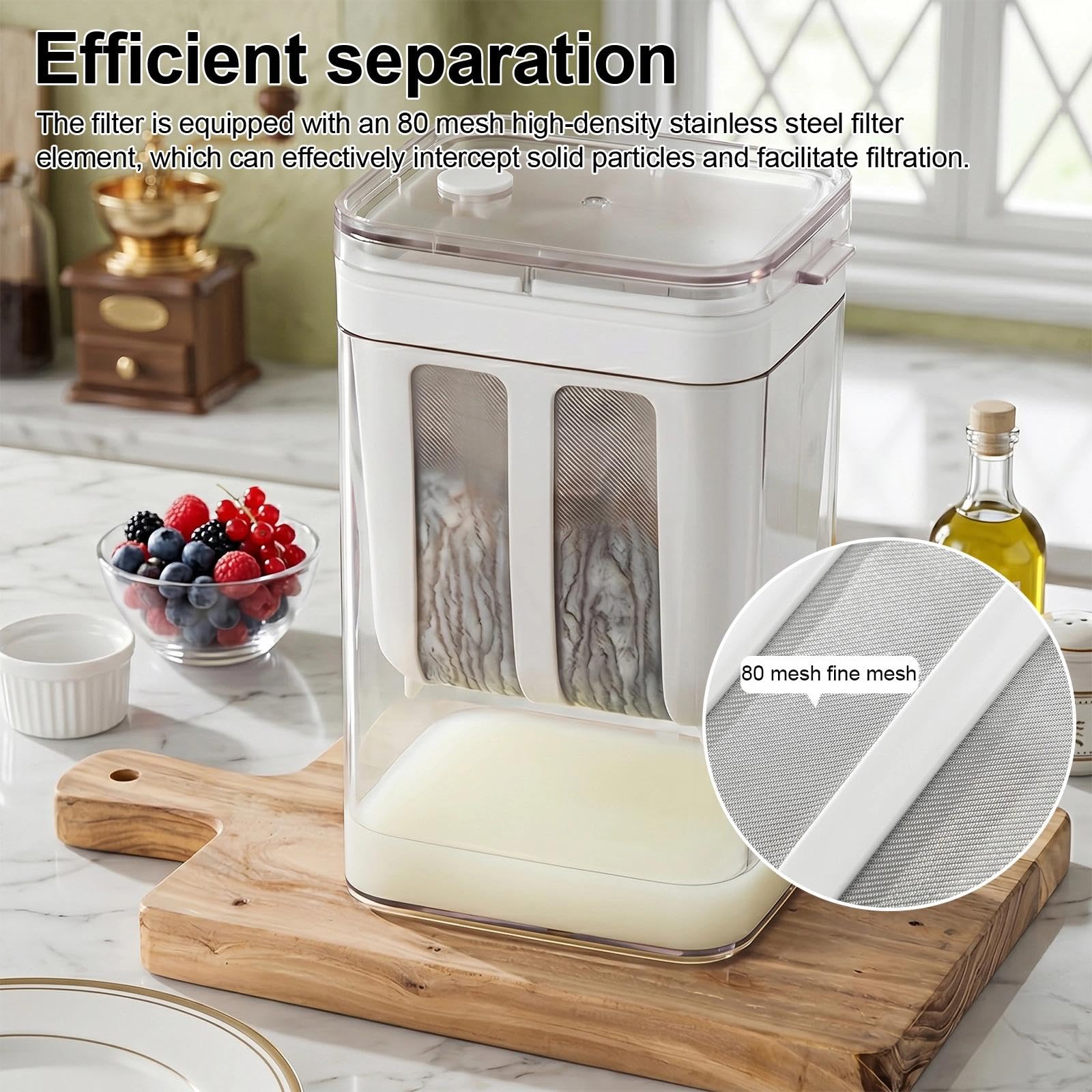 Filtro Yogurt da 1800ml, Separatore di Siero di Latte con Coperchio | Colino per Yogurt Greco con Filtro in Acciaio Inossidabile a 80 Maglie, Adatto per Preparare Yogurt Succhi e Altro