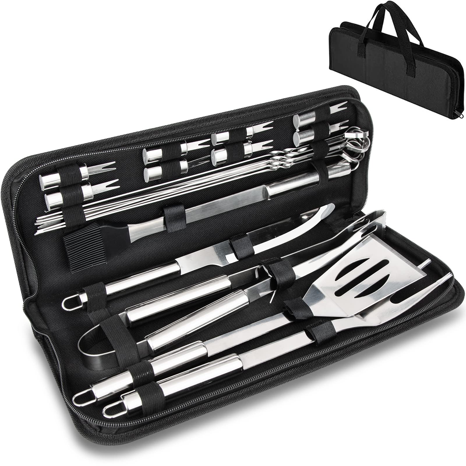 BBQ Grill Tools Set with Case - 22pcs Barbecue Accessories kit Premium Complete Heavy Duty Stainless Steel BBQ Accessories with Storage Case for Camping Set & Dad Men & Backyard