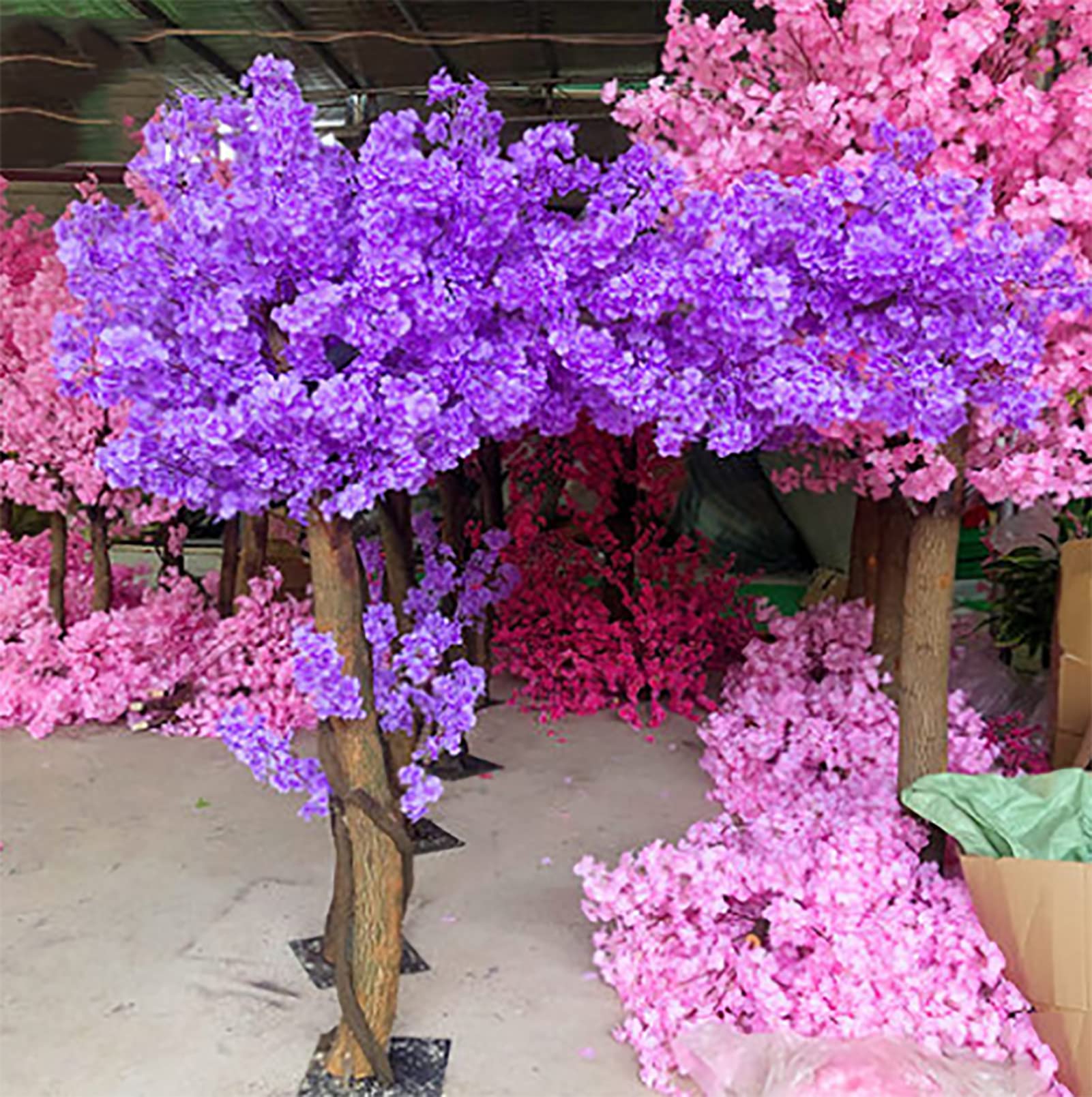 Artificial Cherry Blossom Trees With Light, Purple Japanese Cherry Blossom Lifelike Fake Sakura Flower Indoor Outdoor Home Decor Modeling Decor 1.6x1m/5.2x3.2FT