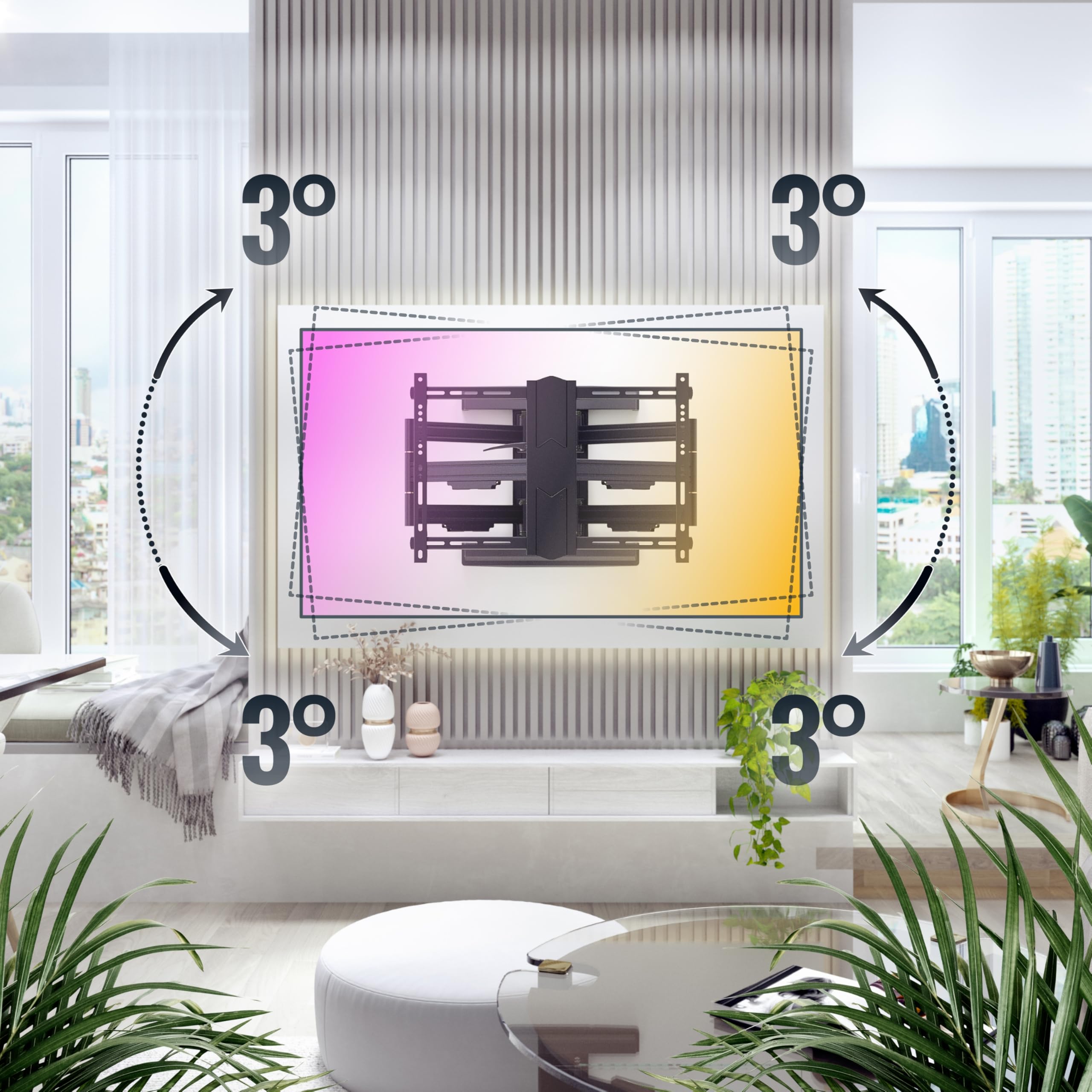 RICOO Soporte TV Pared Giratorio Inclinable Televisión 65-110" (165-279cm) S7564-B Brazo articulado Televisor LED LCD Curvo VESA 300x200-600x400
