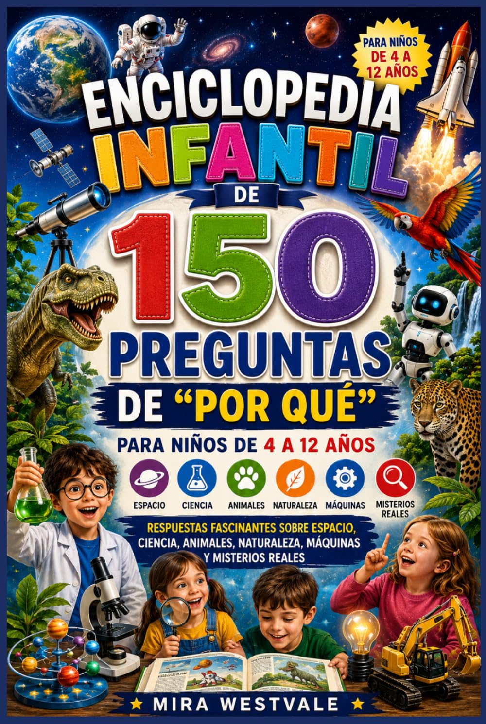 Enciclopedia infantil de 150 preguntas de "Por qué" para niños de 4 a 12 años: Respuestas fascinantes sobre espacio, ciencia, animales, naturaleza, máquinas y misterios reales