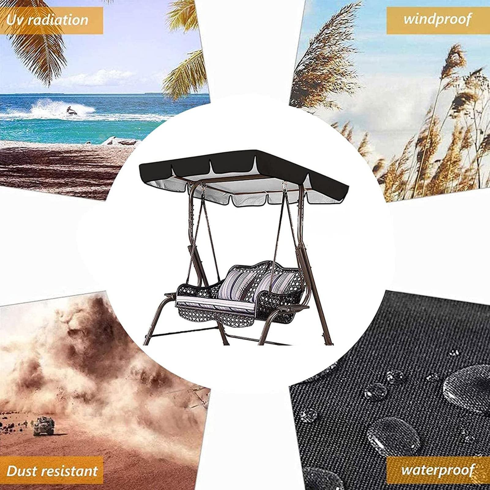 Tettuccio Universale per Altalena 2 3 Posti,Copertura di Ricambio Impermeabile Anti-UV,Oxford 210D Resistente per Dondolo da Giardino,Grigio,210D: 213 * 122cm