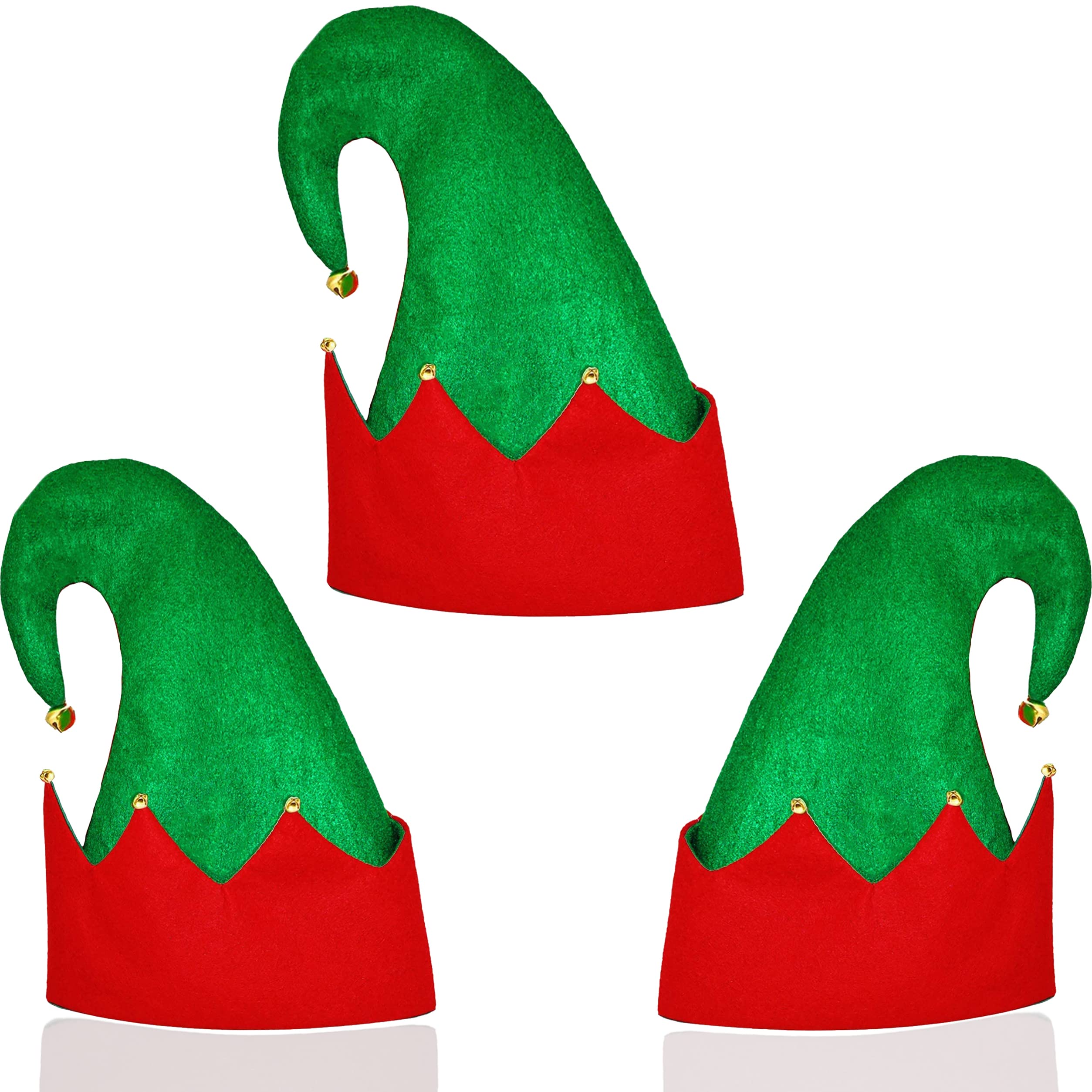 4E's Novelty Elf Hats for Kids & Adults Bulk (3 Pack) - Felt Christmas Elf Hats for Women, Men & Kids, Perfect Santa's Helper & Christmas Party