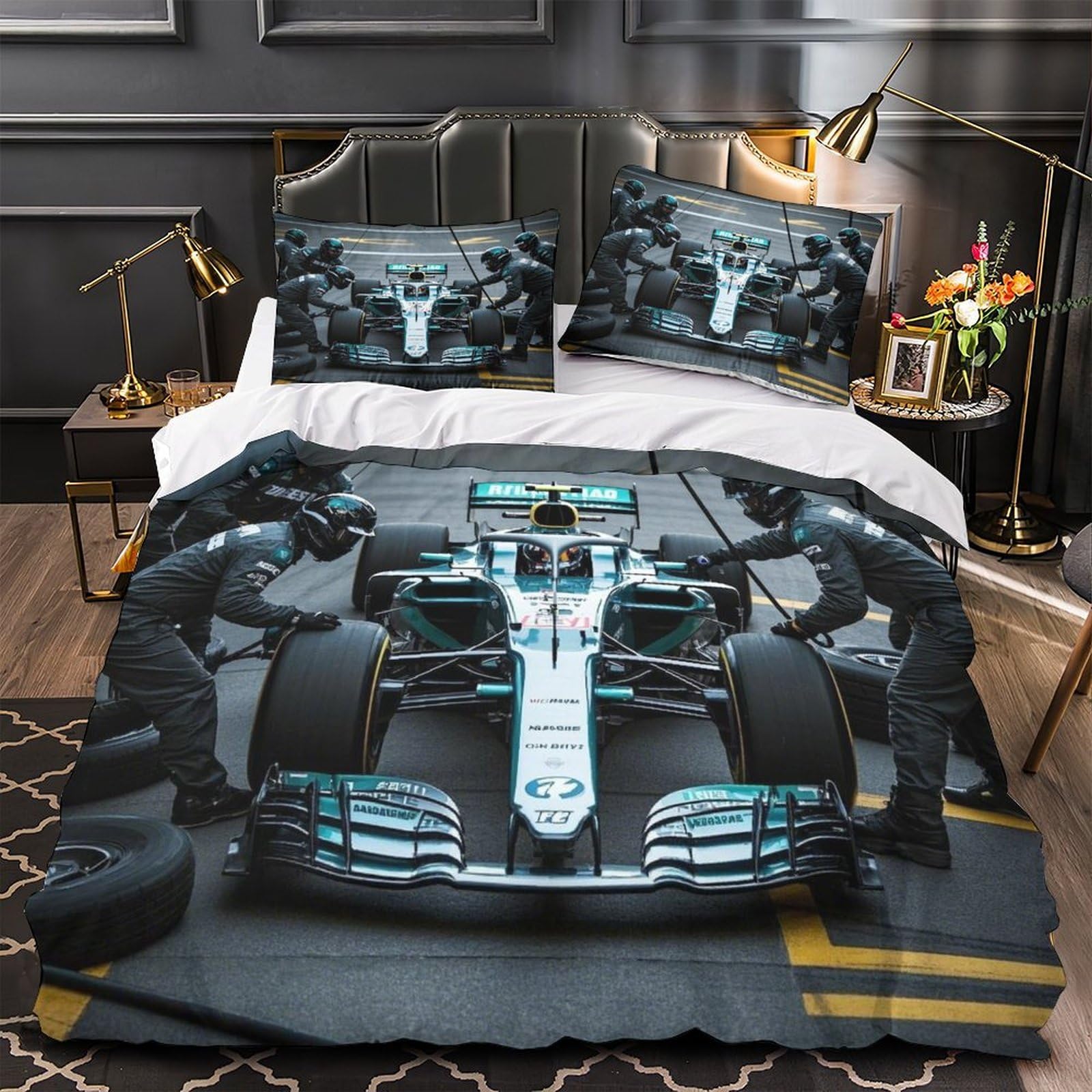 3U6C4M9K 3D Printed Formulaa Racing Bedding Set Single（135x200cm）, Pit Stop Quilt Cover with Zipper Closure, Luxe Duvet Cover with Pillowcase for Childs & Adults