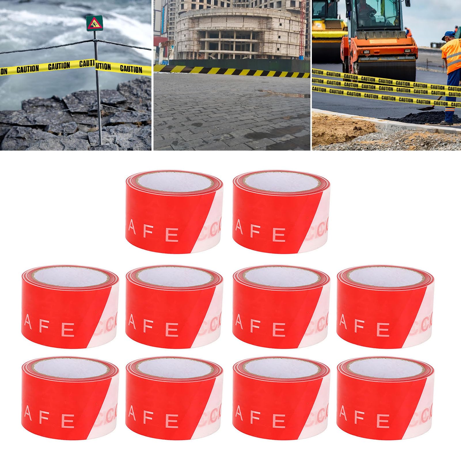 Cinta de señalización de Peligro, Cinta de Advertencia for áreas de Peligro de construcción Paquete Multicolor de 10 Reflectantes Impermeables