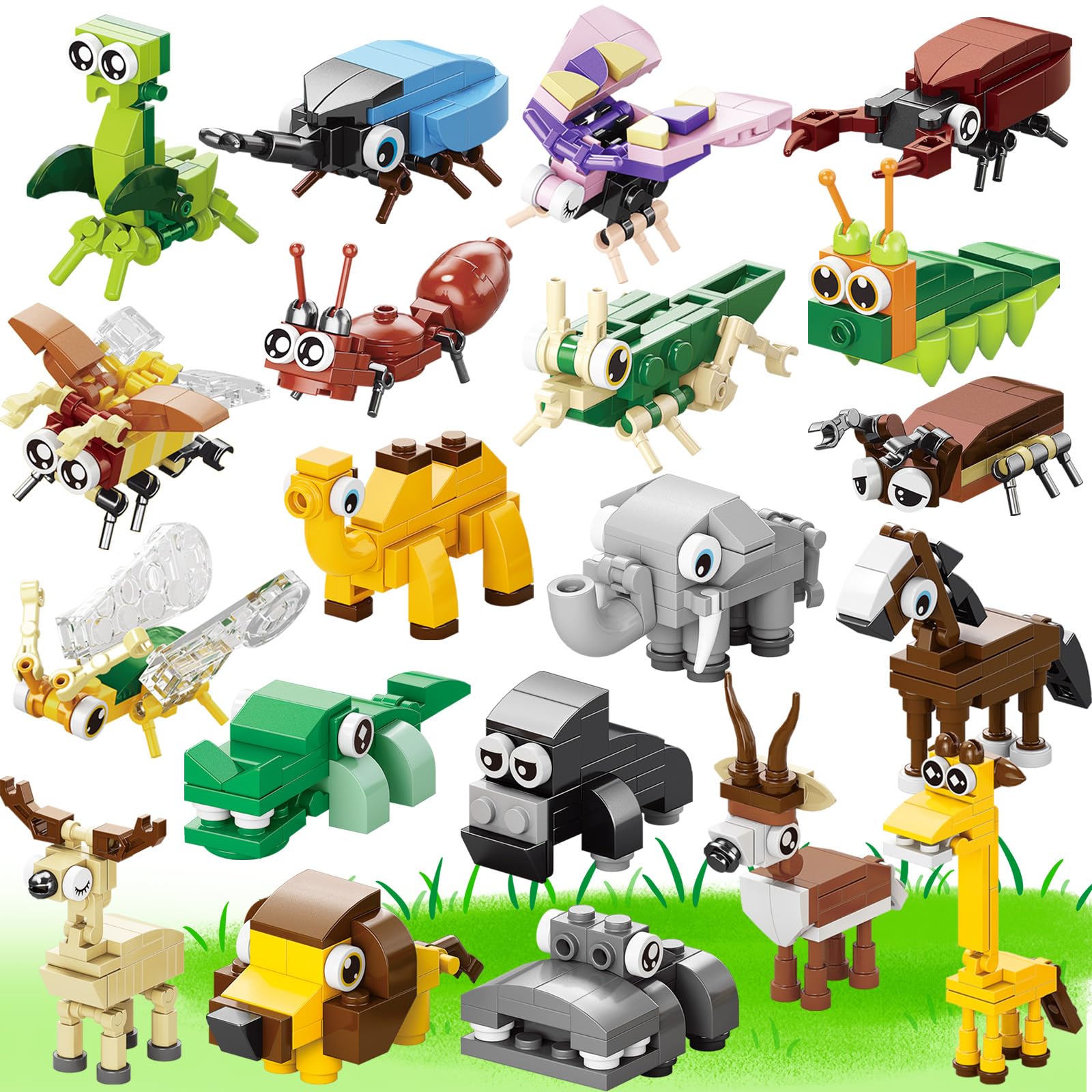 TENYEAH 20 Pack Mini Animal Party Favors, Bulk Building Blocks Set as Goodie Bags, Classroom Prizes, Easter Birthday Gifts
