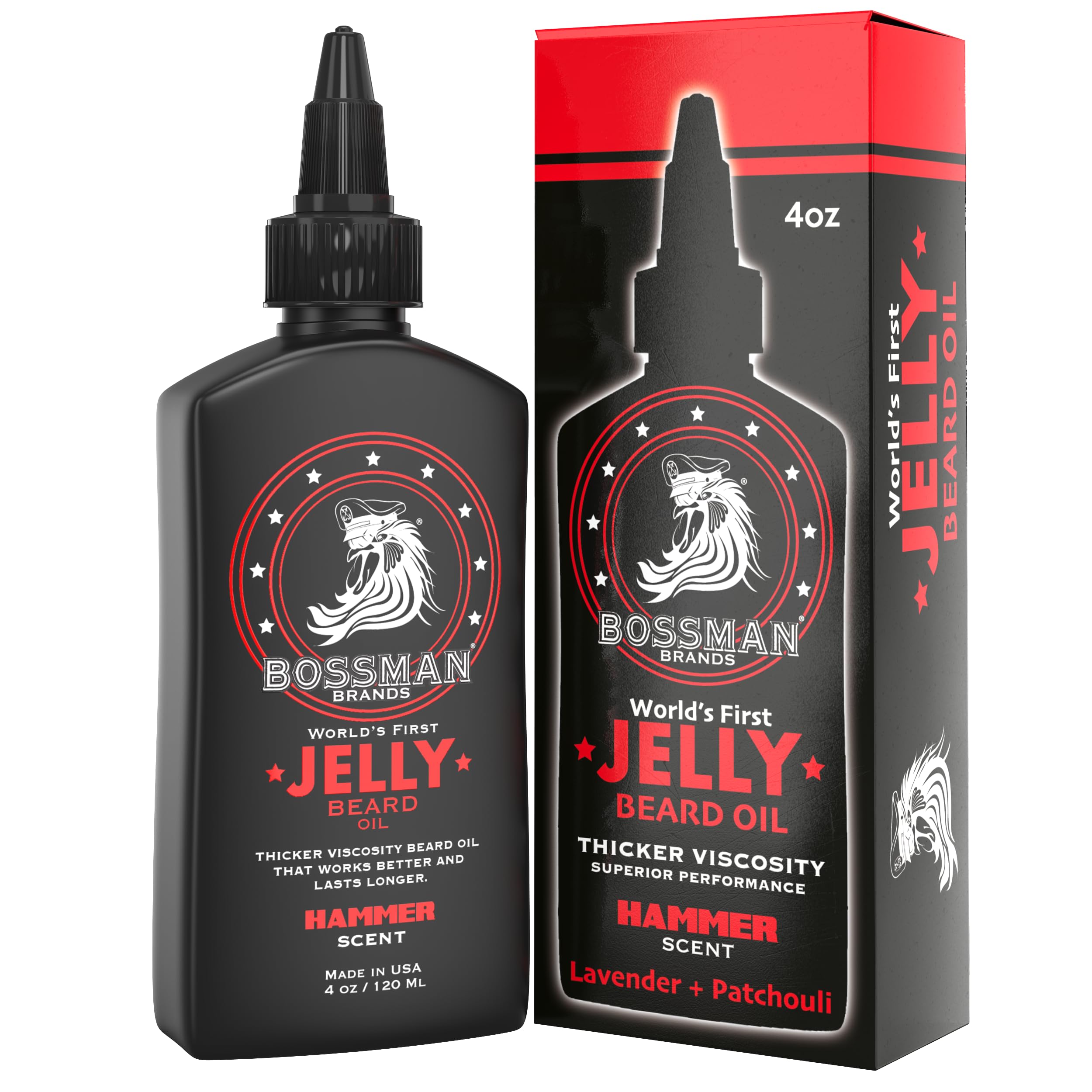 Hammer : Bossman JELLY Beard Oil - World's First Jelly Beard Oil, Bonds to Beard Hair Better than Conventional Oils, 3-in-1 Moisturizing, Taming and Strengthening 4oz (Hammer Scent)