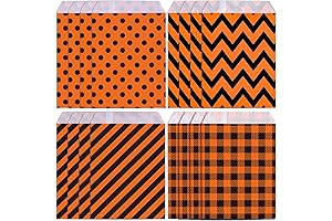 Whaline Halloween Treat Bags 120 Pack - Orange, Black Buffalo Plaid, Dots, Striped