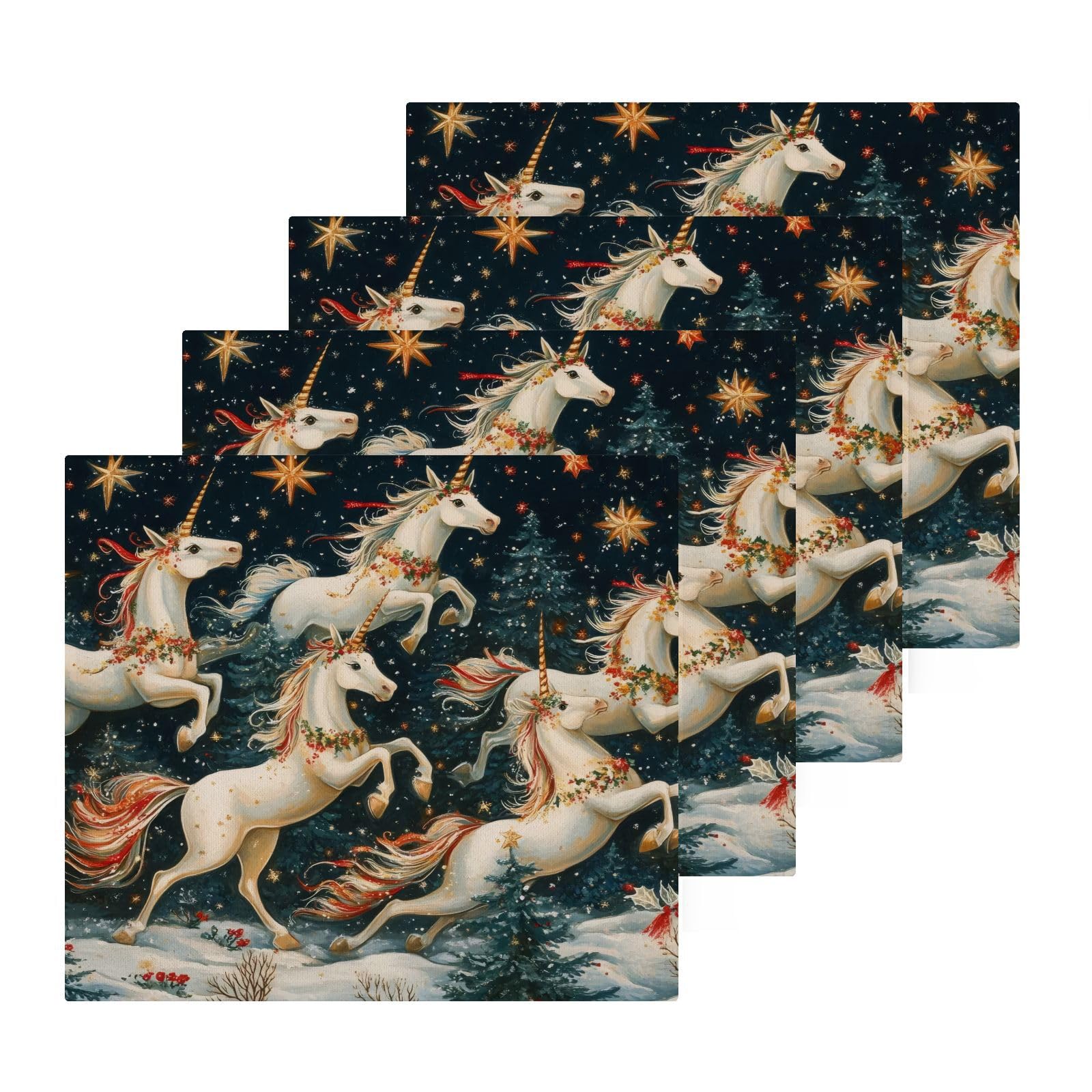 Flradish 6 Pack Christmas White Horse Pure Cotton Washcloths 12 x 12 Inch Reusable Absorbent Soft Cotton Face Towels Fingertip Towels Set for Gym Towels,Hotel and Spa