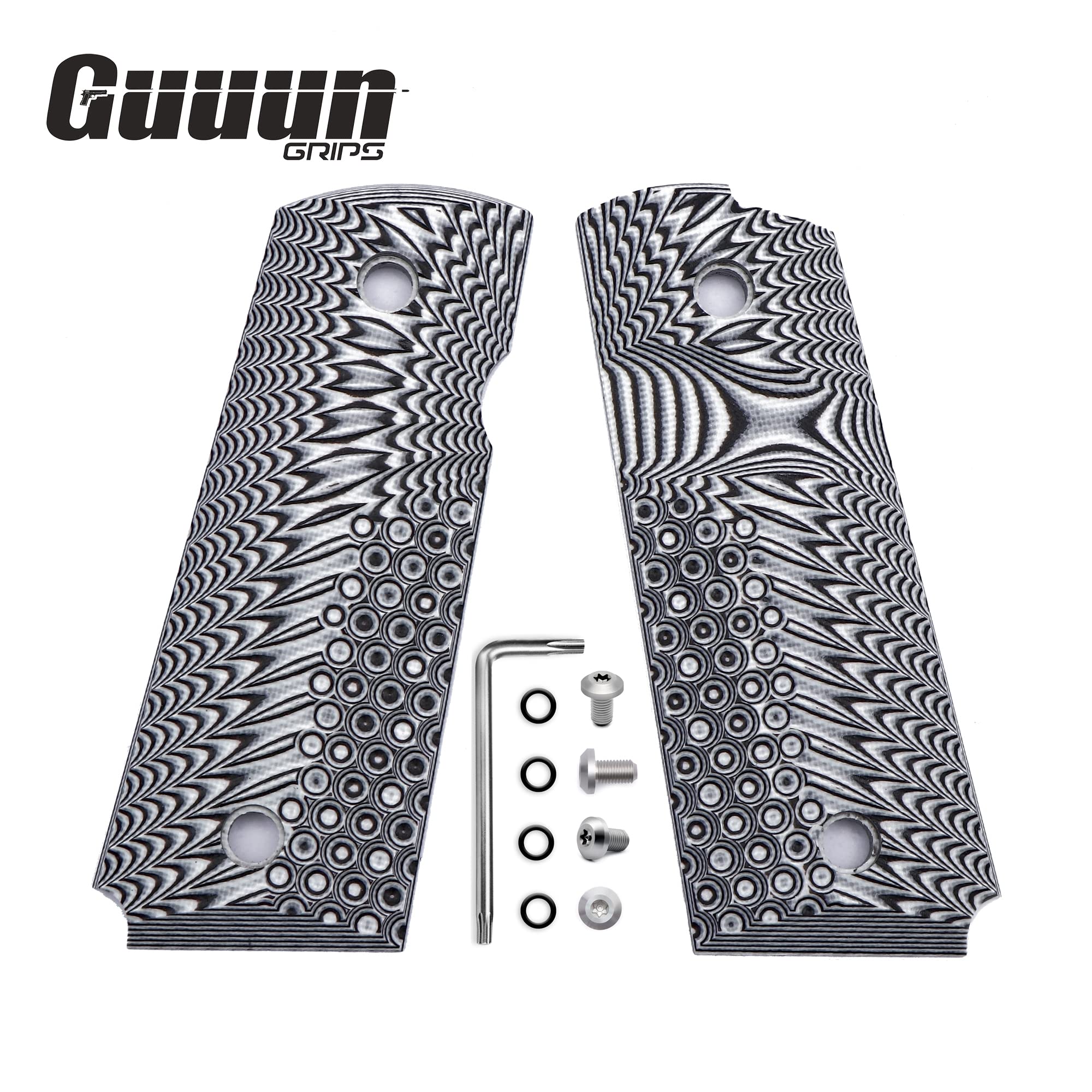 Guuun G10 Grips for 1911 Compact/Officer, OPS Eagle Wing Texture - White/Black