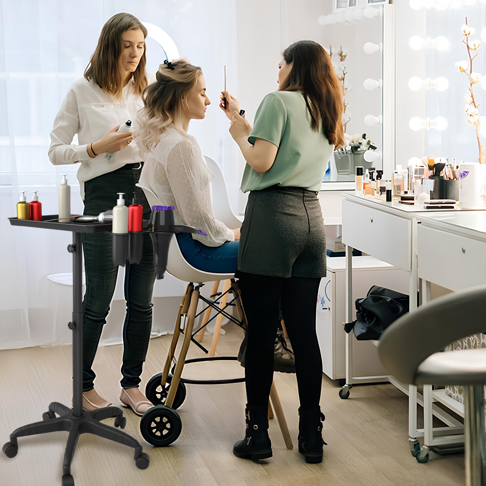 FIVMEN Chariot de coiffure réglable en hauteur avec plateau de rangement pour salon spa