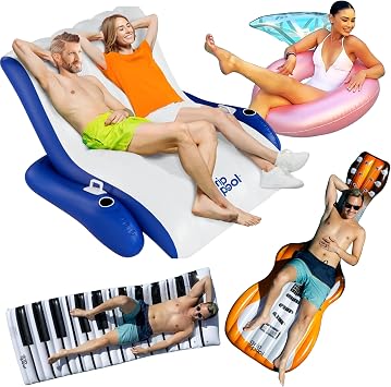 Pool Floats Adult 4 Pack - Extra Large Unique Inflatable Pool Raft Floaties for Pool Parties Lake Summer Fun - Pool Accessories Pool Float Lounger Raft