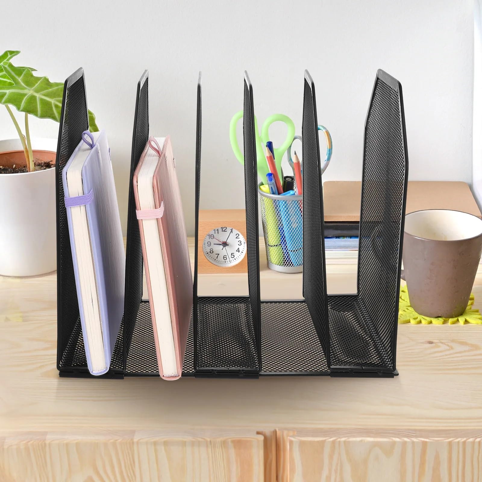 Stehsammler Desktop-Aktenorganizer mit 5 Fächern aus Metallgeflecht, vertikaler Dokumenten- und Briefsortierer for die Aufbewahrung im Büro zu Hause