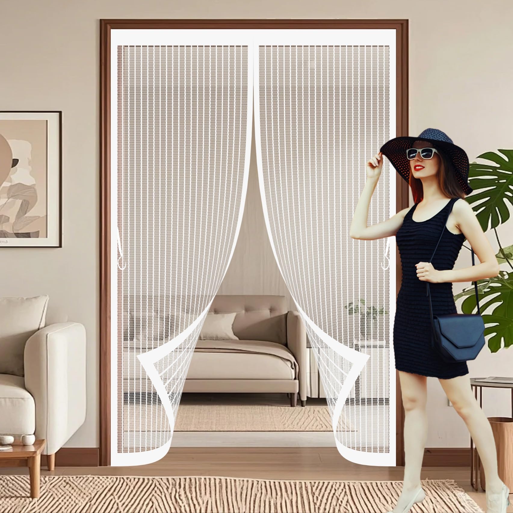 Xueqxue White Magnetic Fly Screen Door 116 X 234 Cm With Powerful Magnets & Full Frame Magic Tape, Keep Bugs Out & Lets Fresh Air In Magnetic Fly Curtain For Patio Doors Bedroom,