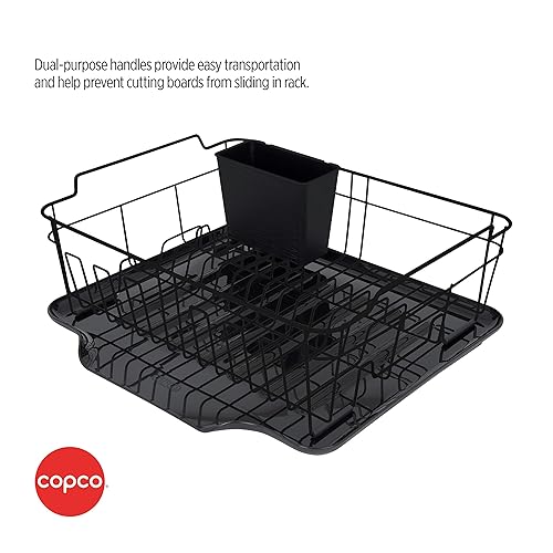 Miniatura 4 de Copco Escurridor de platos pequeño negro con organizador de cubiertos extraíble y asas dobles para un fácil transporte y elevación y pies