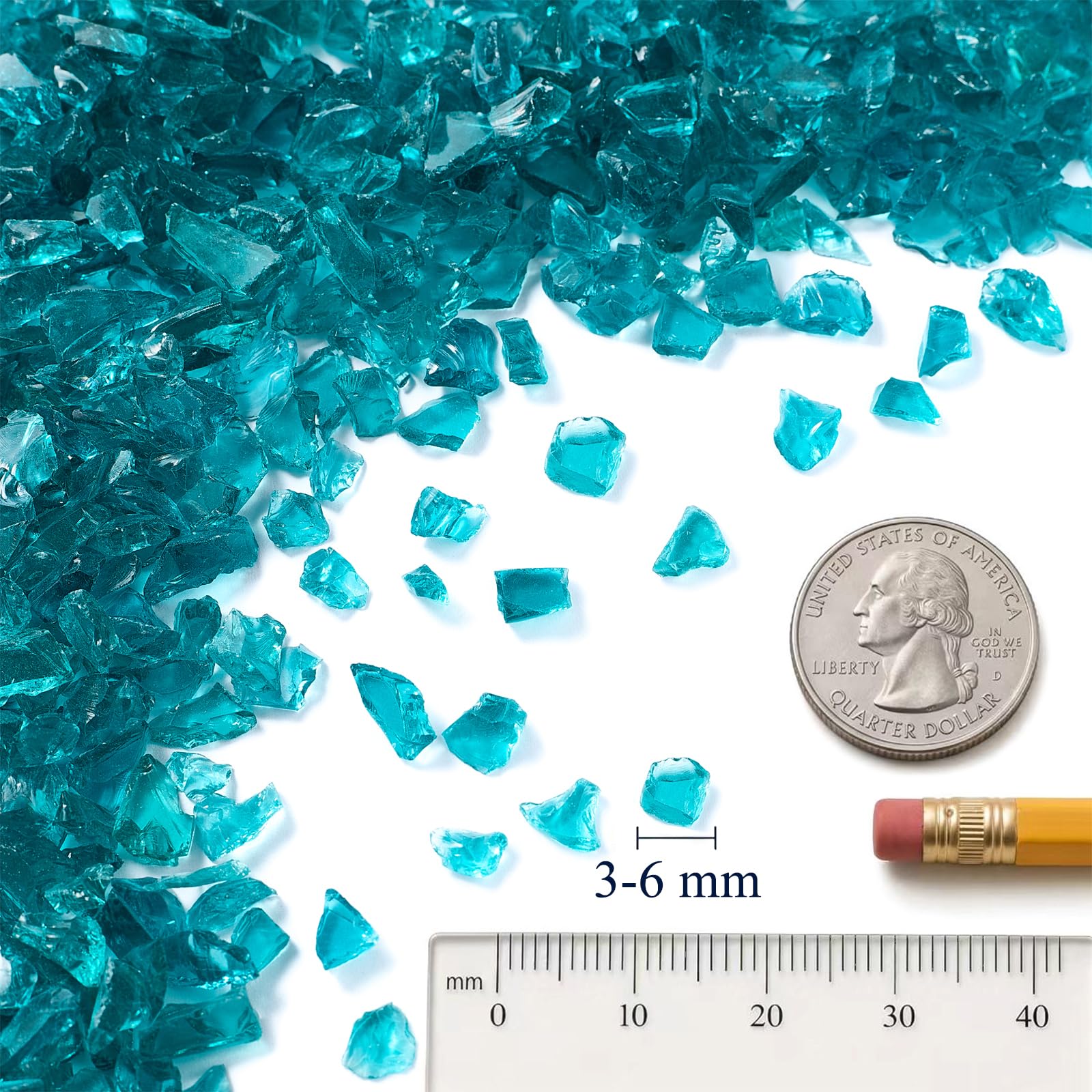 Verre écrasé pour art en résine - Pièces cassées pour travaux manuels, remplissage de vase, décoration d'intérieur - 3-6 mm - 0,7 kg (turquoise)