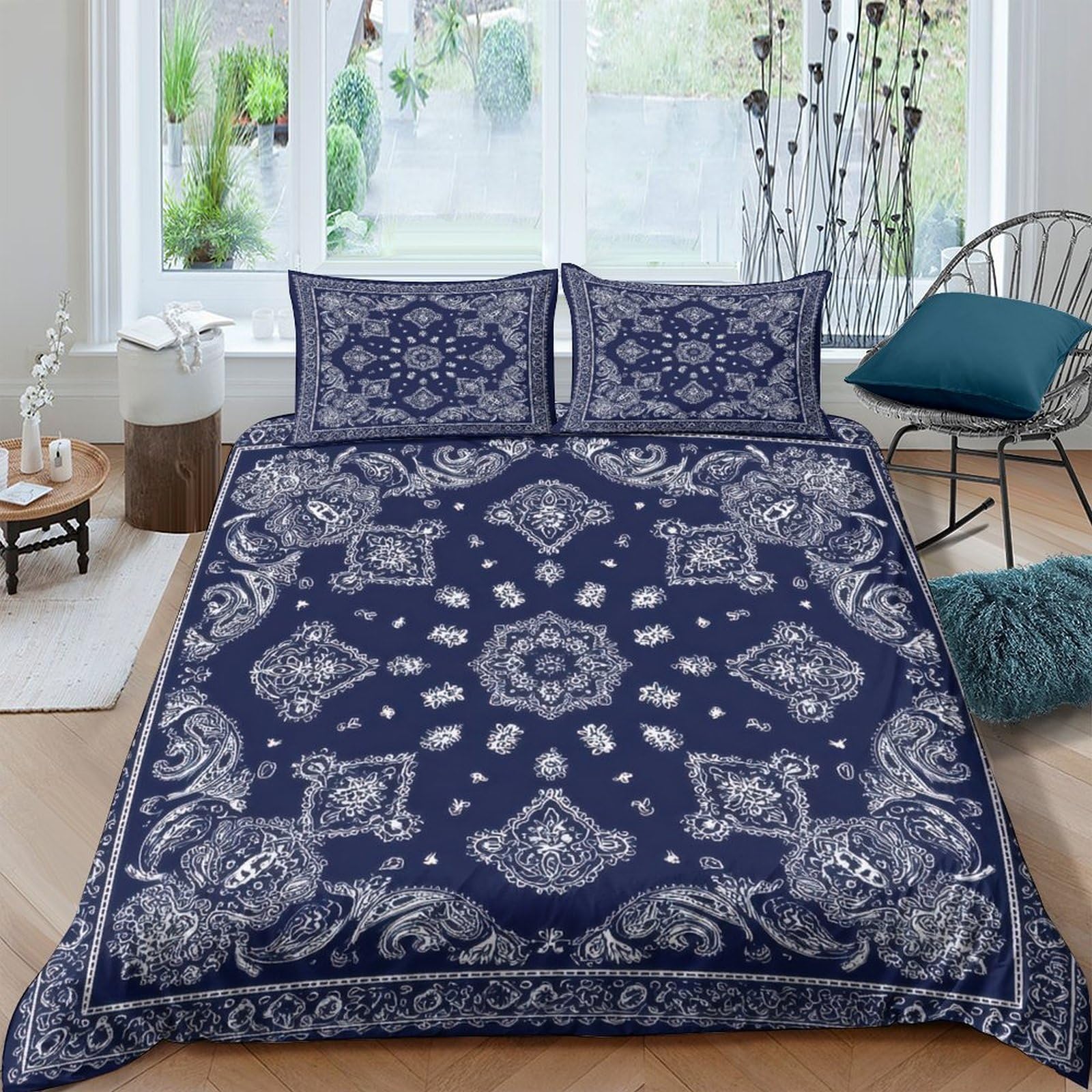 Ctjqhvkz Style-4 3D Printed Mandala Navy Fitted Sheet Microfiber Soft Geometric Bed Sheet For Bedroom Guest Room Mattress Cover Decor Single（135X200cm）