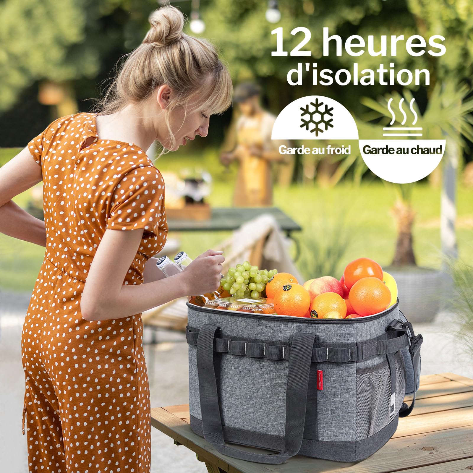 Sac Isotherme 30L, 12 Heures Refroidissement, Grand Glaciere Souple Isotherme Portable pour Repas Homme & Femme avec Plusieurs Poignées, pour Pique-Nique, Camping, Voiture, Plage
