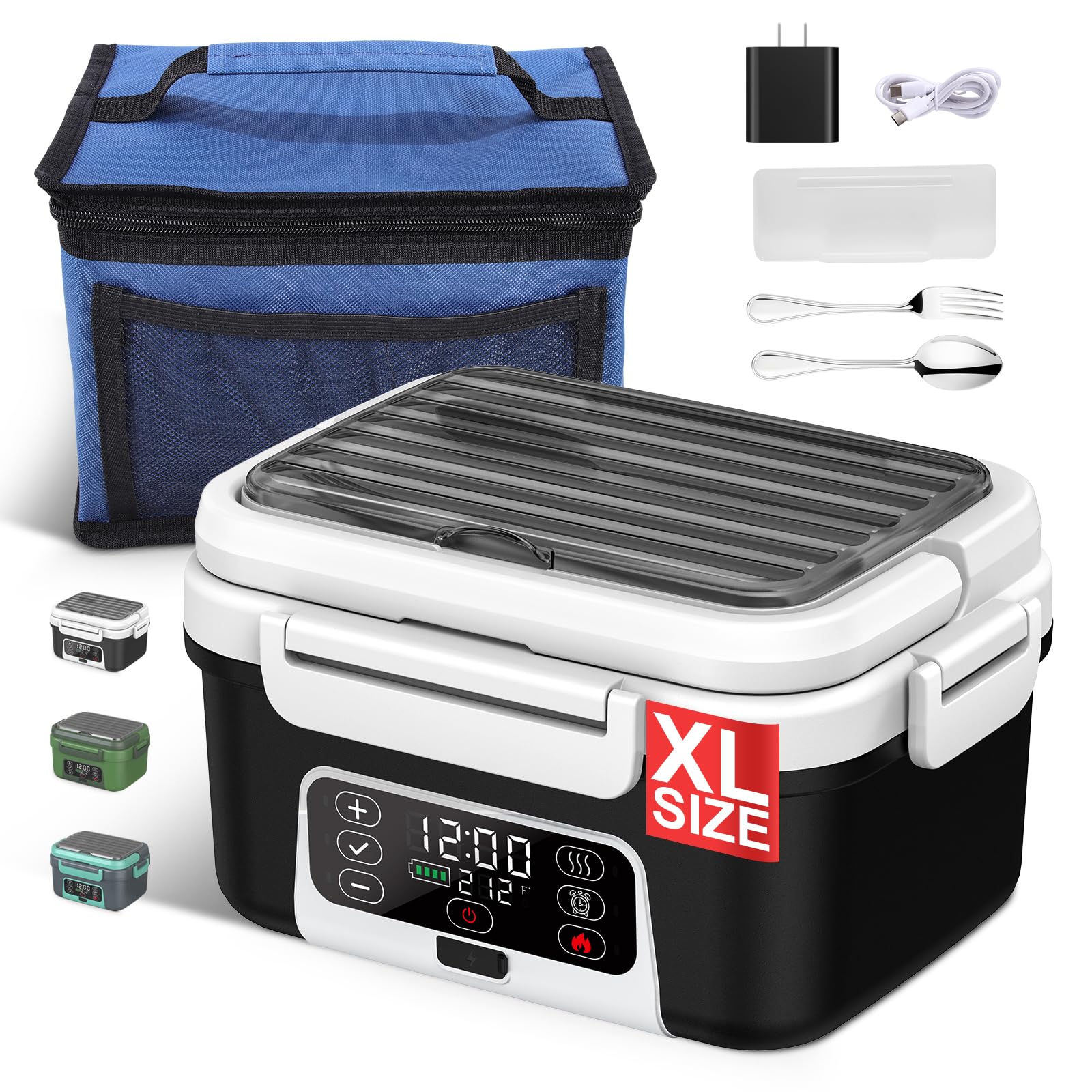 Photo 1 of [NONFUNCTIONAL] Cordless Electric Heated Lunch Box, 1.5L - 6.3 Cups 100W Rechargeable Smart Self-Heating Food Warmer with Removable Divider, Spoon, Fork, BPA Free, Portable Lunchbox for Car Travel Office White