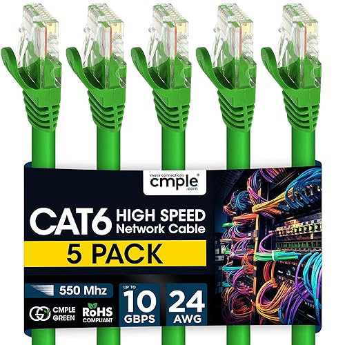 Cmple Paquete de 5 cables Ethernet Cat6, cable de red de Internet Cat6 de alta velocidad, cables de conexión Ethernet, cable LAN para computadora
