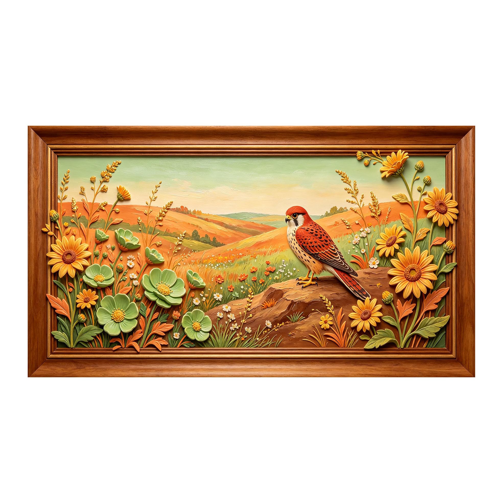 Yzpallescene 3D 3D Framed Wall Art 50cm×90cm Autumn Meadow Landscape Oil Painting Large Size SelfAdhesive Removable Wall Decor Prints Artwork for Living Room Bedroom Office