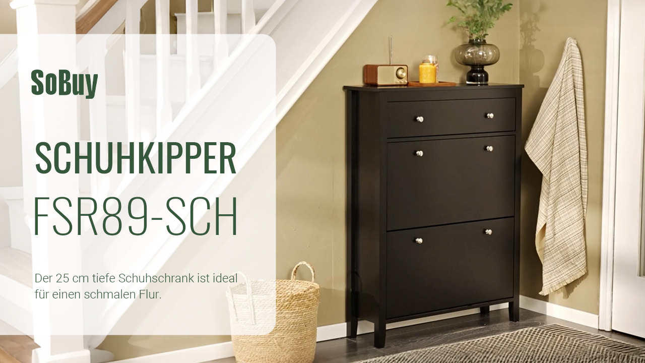 SoBuy Schuhschrank schmal mit 2 Klappen & Schublade 80x108x25cm für Flur
