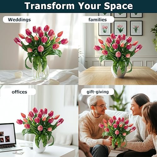 Miniatura 4 de 20 PCS Tulipanes Falsos Artificiales Flores de Seda Tulipán Falso Ramo de PU Flores Artificiales Flores Falsas con Caja de Regalo Tulipanes Falsos
