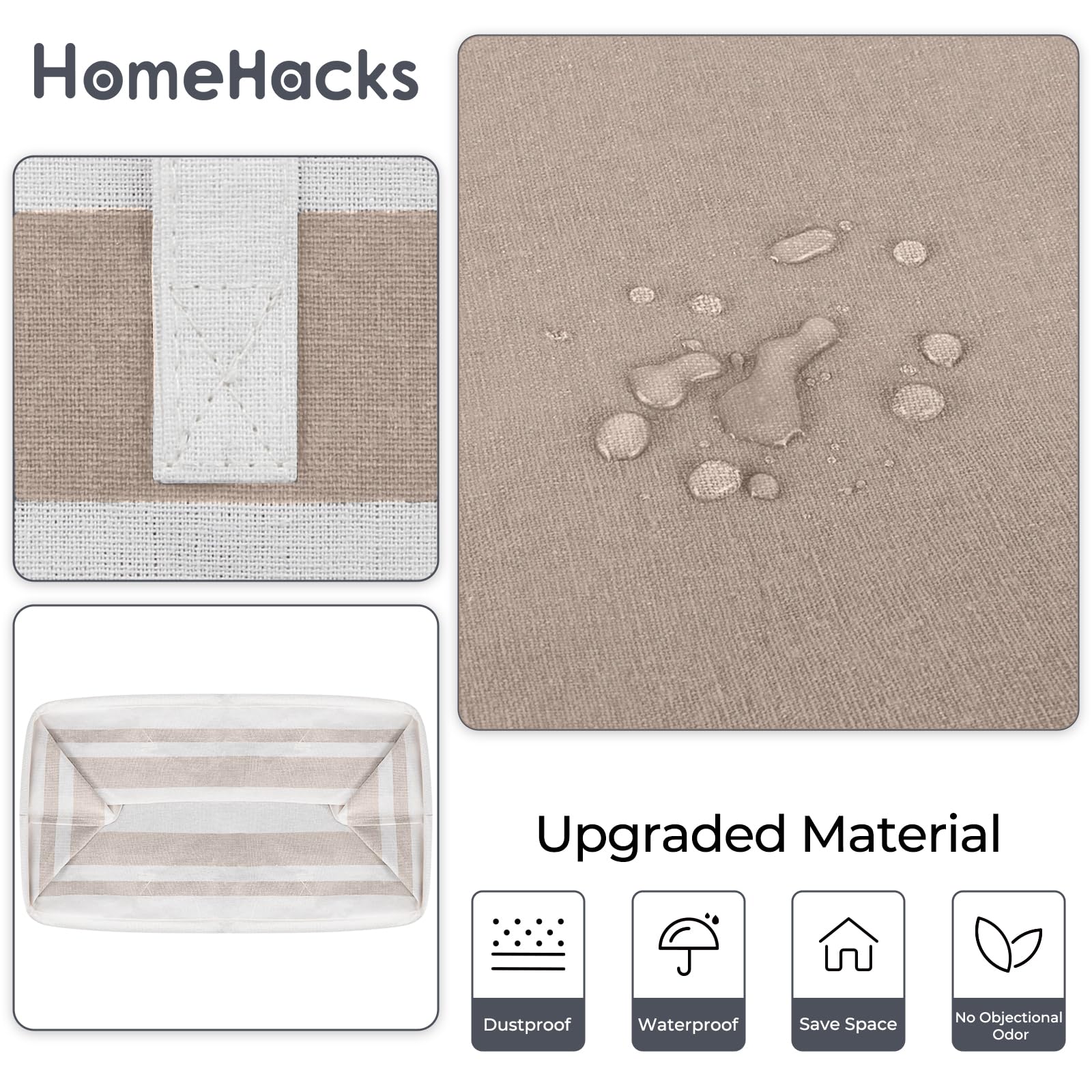 HomeHacks Confezione da 2 cesti portabiancheria grandi, impermeabili, autoportanti, pieghevoli, con manici estesi, per vestiti, giocattoli, dormitorio e famiglia (marrone, 125 L)