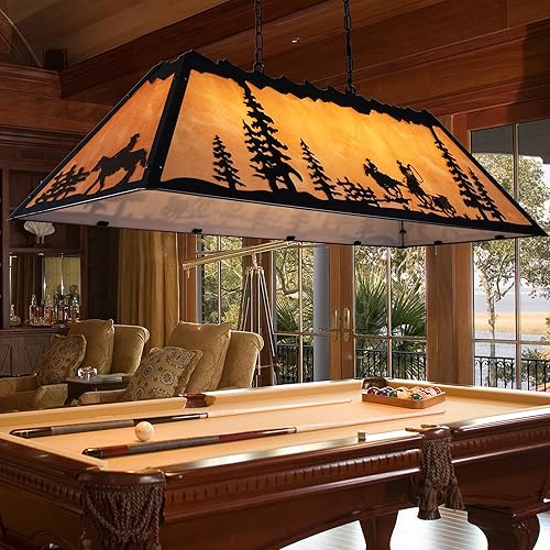 TOCHIC Tiffany Pool Table Light, 4 Lights billiard & pool table lights for 7' 8' Table, Farmhouse Chandelier for Dining Room, Western Cowboy Pool