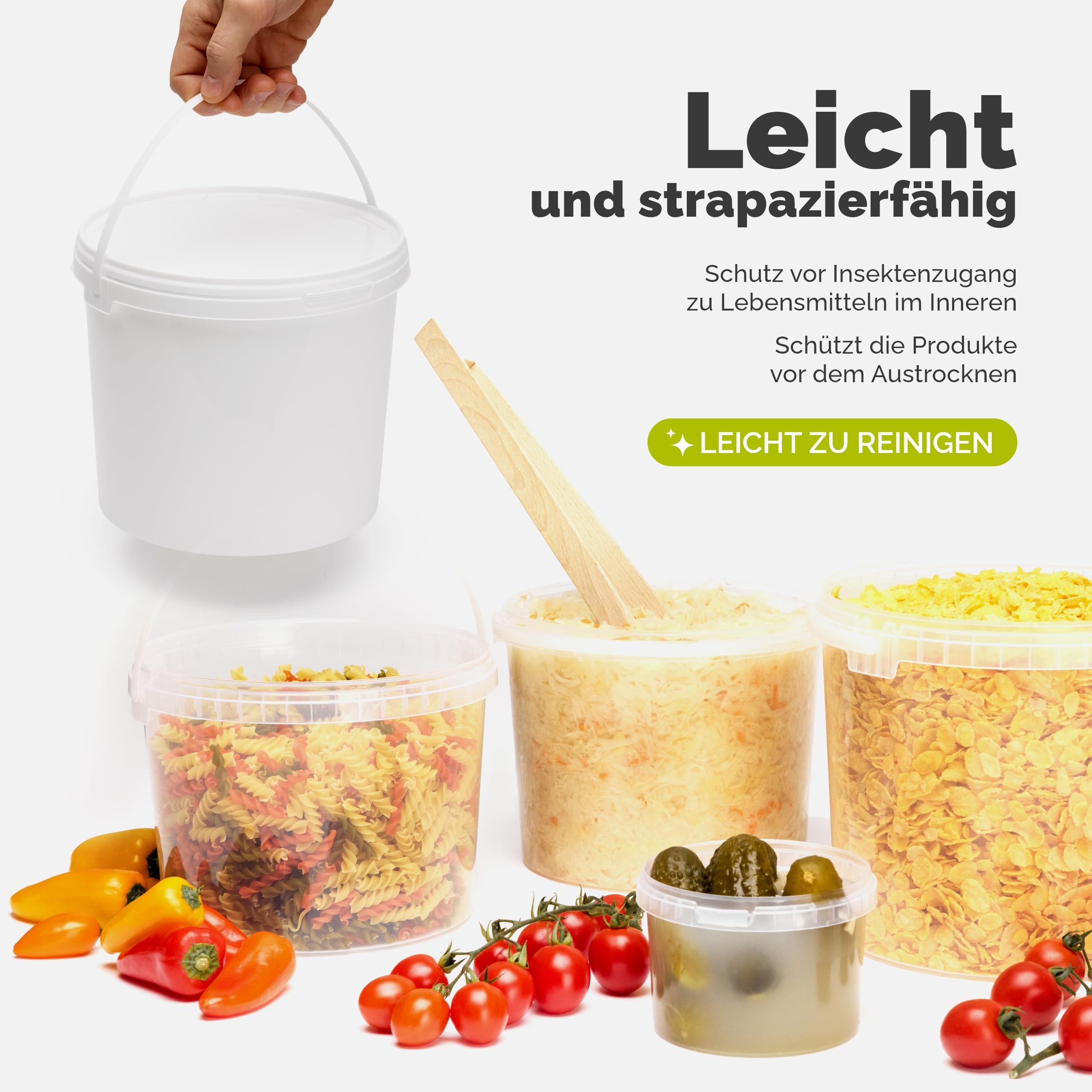 Garronda Eimer mit Deckel 8 L für die Lagerung von Lebensmittel- und Chemischen Produkten Weiß 10 Stück GD-0118