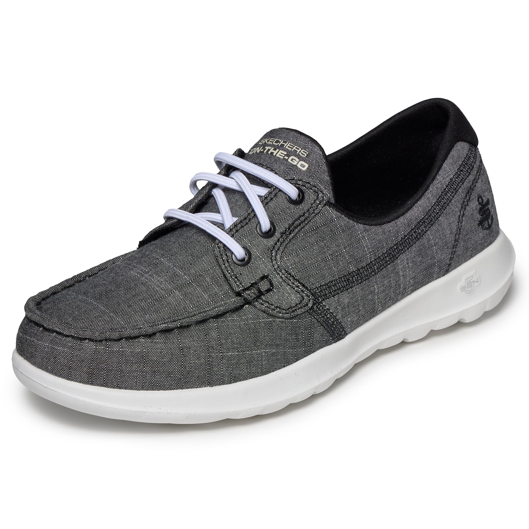 Skechers Women's Go Walk Lite-15433 Boat Shoe,Black/White,2.5 UK(35.5 EU)
