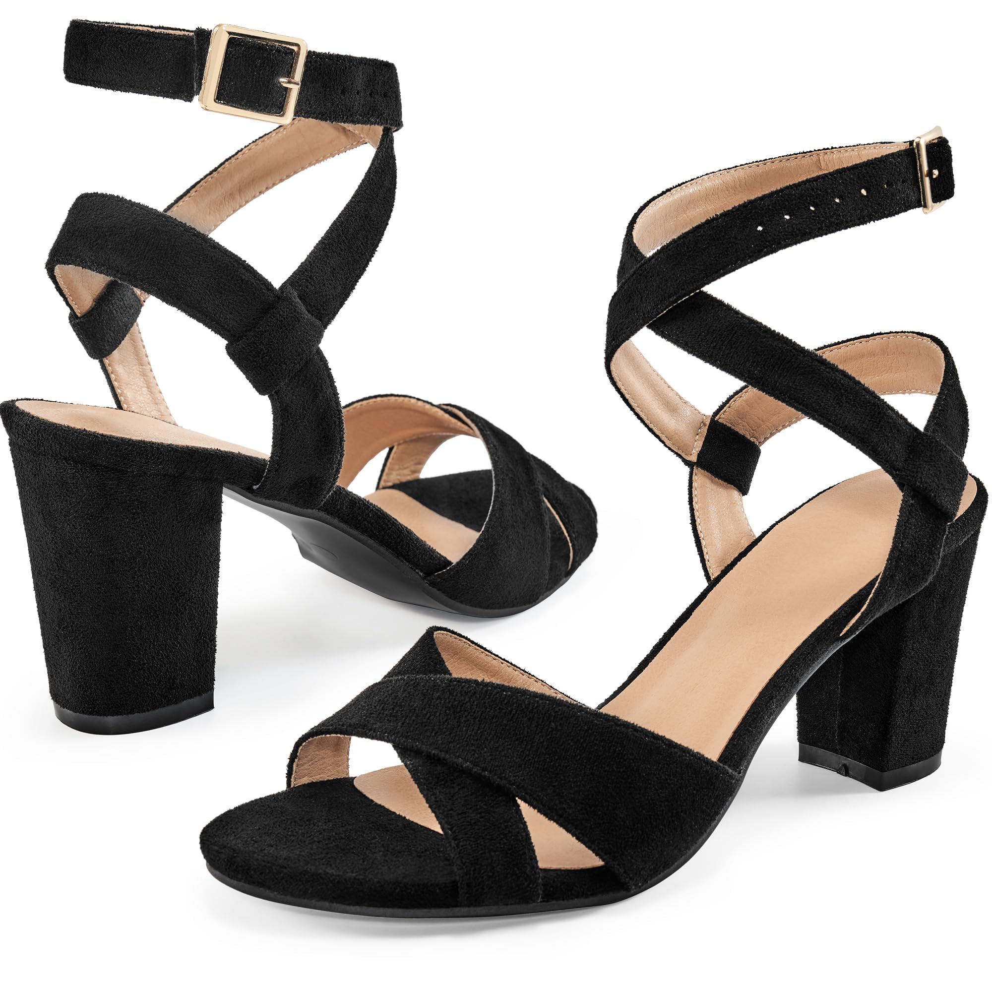 Photo 1 of ***STOCK PHOTO FOR REFRENCE LOOK IMAGES***
Aomigoct Strappy Heels for Women Wedding: Black 6.5 Comfortable Chunky Heel Sandals for Party - Ladies Open Toe Heels Shoes