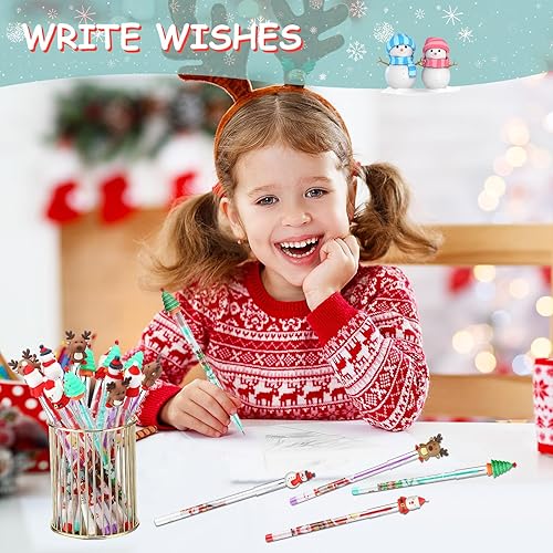 Miniatura 3 de Zonon Lápices de Navidad, multipunto, apilables, con Papá Noel, árbol de Navidad, muñeco de nieve, alce para niños, recompensas de aula, regalos de