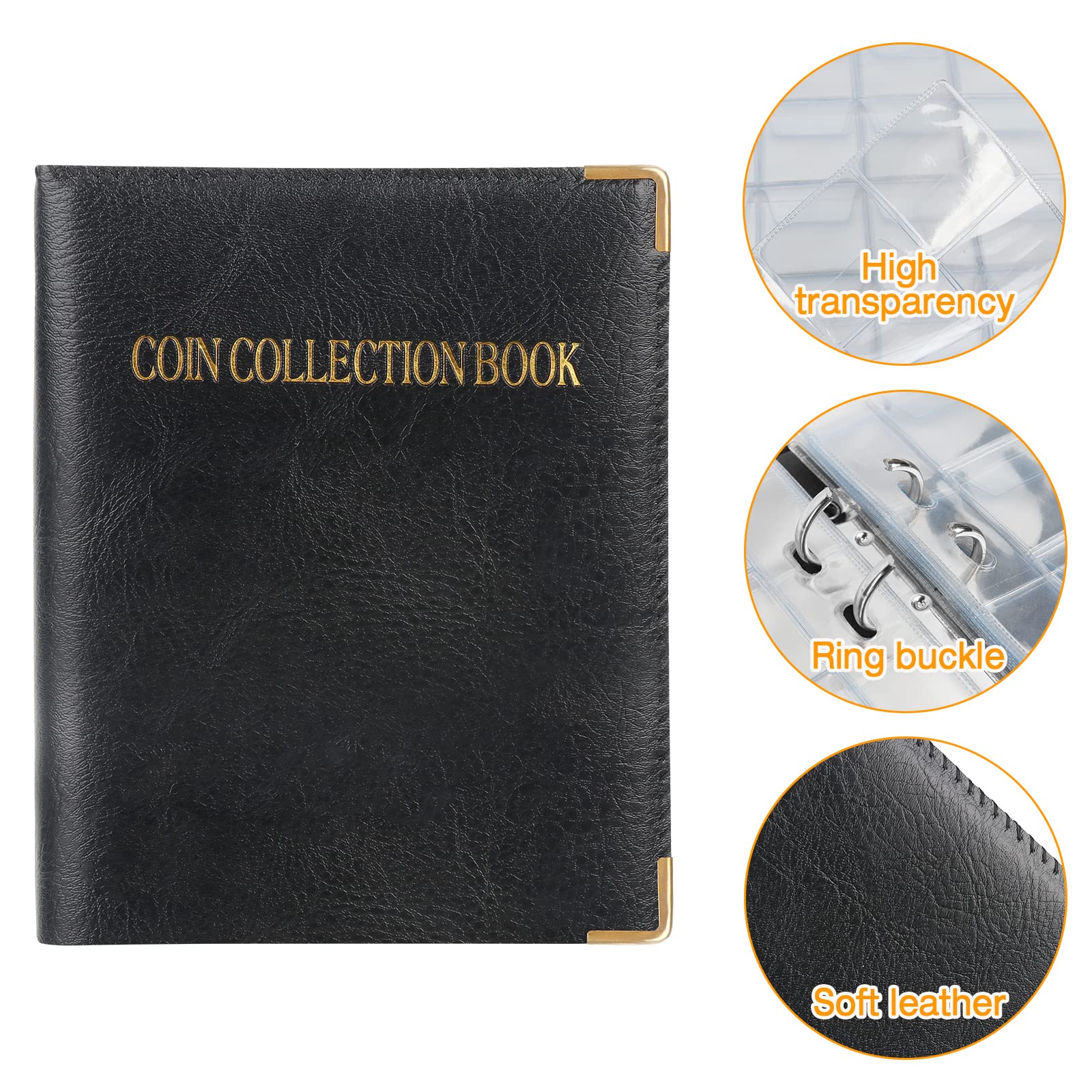 Album Per Monete Con 480 Tasche - Raccoglitore In Ecopelle Con Pagine PVC Trasparenti