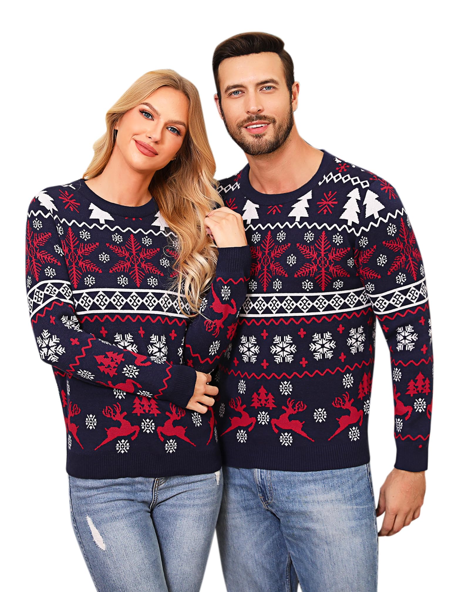 Jersey Navideño para Hombre Mujer Pareja Familia Rojo Cuello Redondo Clásico S-XXL