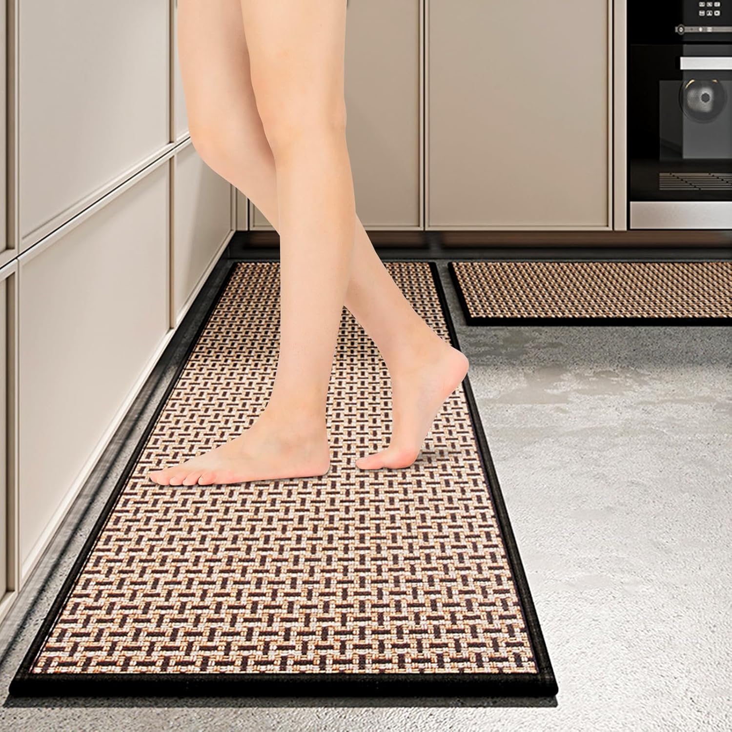Kitchen Mat Kitchen Rugs Set of 2 Non Slip Washable Kitchen Floor Mats Cushioned Anti Fatigue Kitchen Runner Rug Comfort Standing Mat for Floor, Kitchen, Office, Sink, Laundry, Black