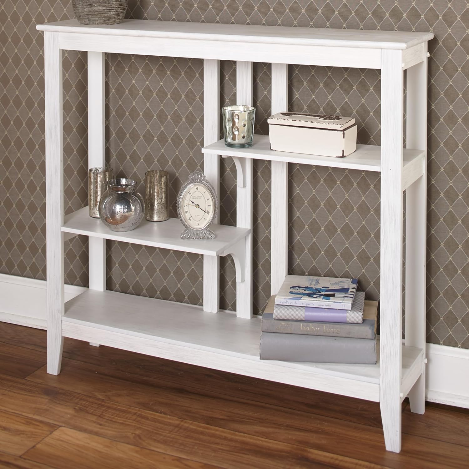 The Lakeside Collection Brushed Metallic Console Table with Display Shelves 31.4" W x 29.8" H - White/Silver