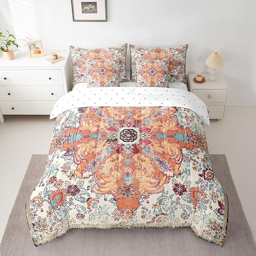 Erosebridal Orange Blue 7 Pcs Comforter Set King Bohemian Vi