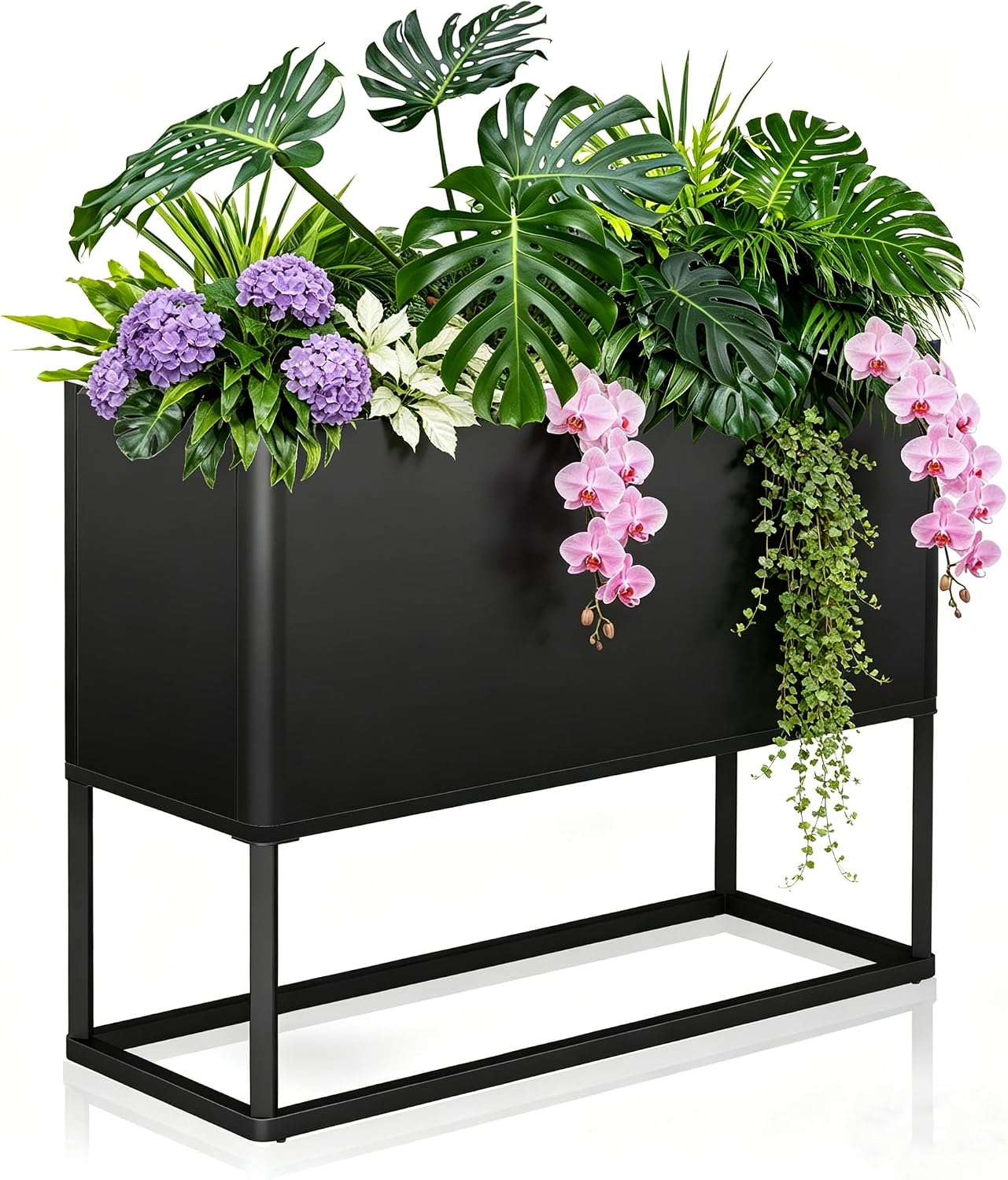 Large Metal Planter Box with Legs, 38" L*15" W*30" H Modern Tall Raised Garden Bed with Legs, Rectangular Planters for Outdoor Indoor Patio Deck Balcony Porch Commercial, White