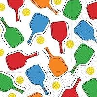 Vista 3 de Servilletas de fiesta de pickleball: 40 unidades - 2 paquetes de servilletas de cóctel de 3 capas de 20 quilates en 2 diseños