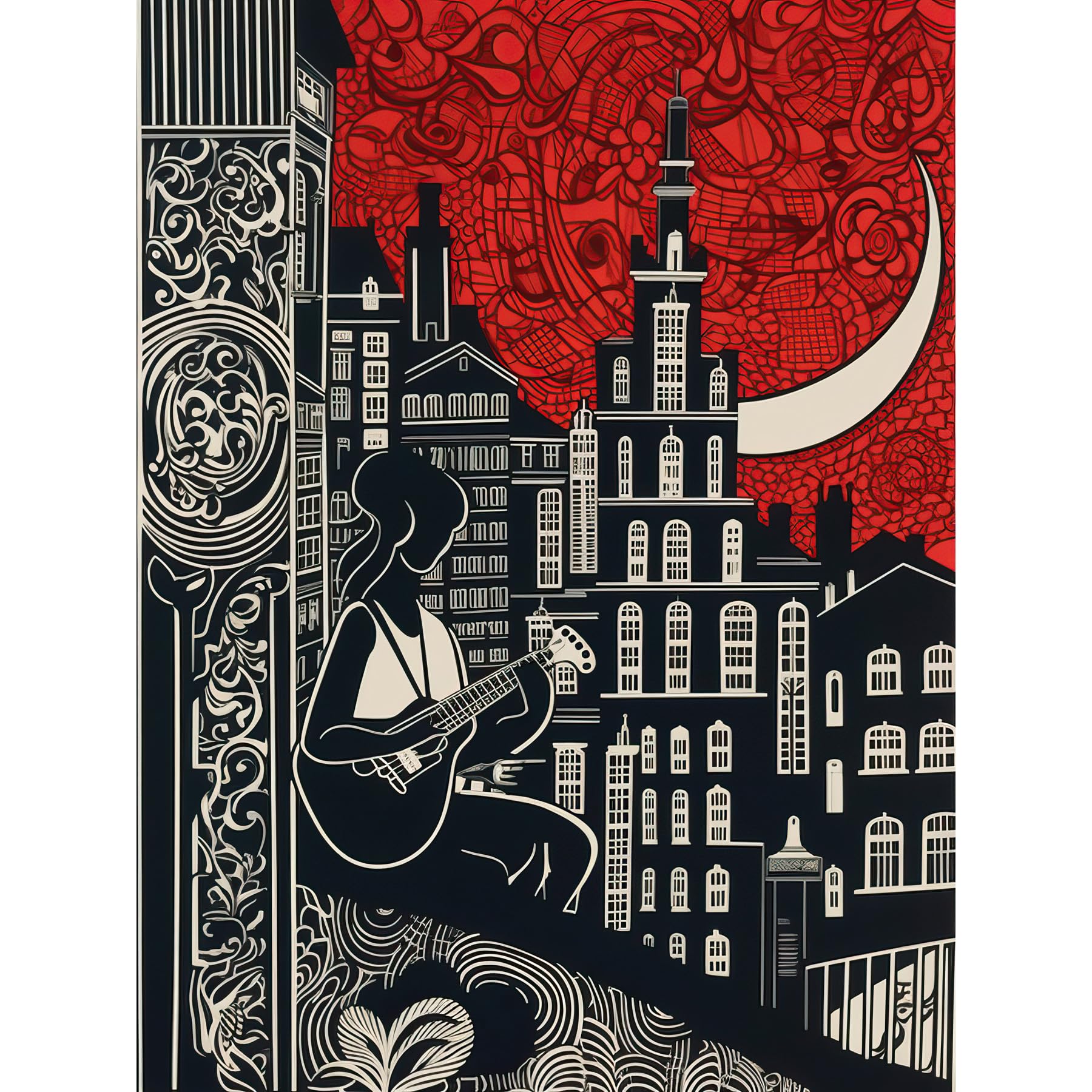 Artery8 Street Musician Guitarist in Edinburgh Cityscape Large Wall Art Poster Print Thick Paper 18X24 Inch
